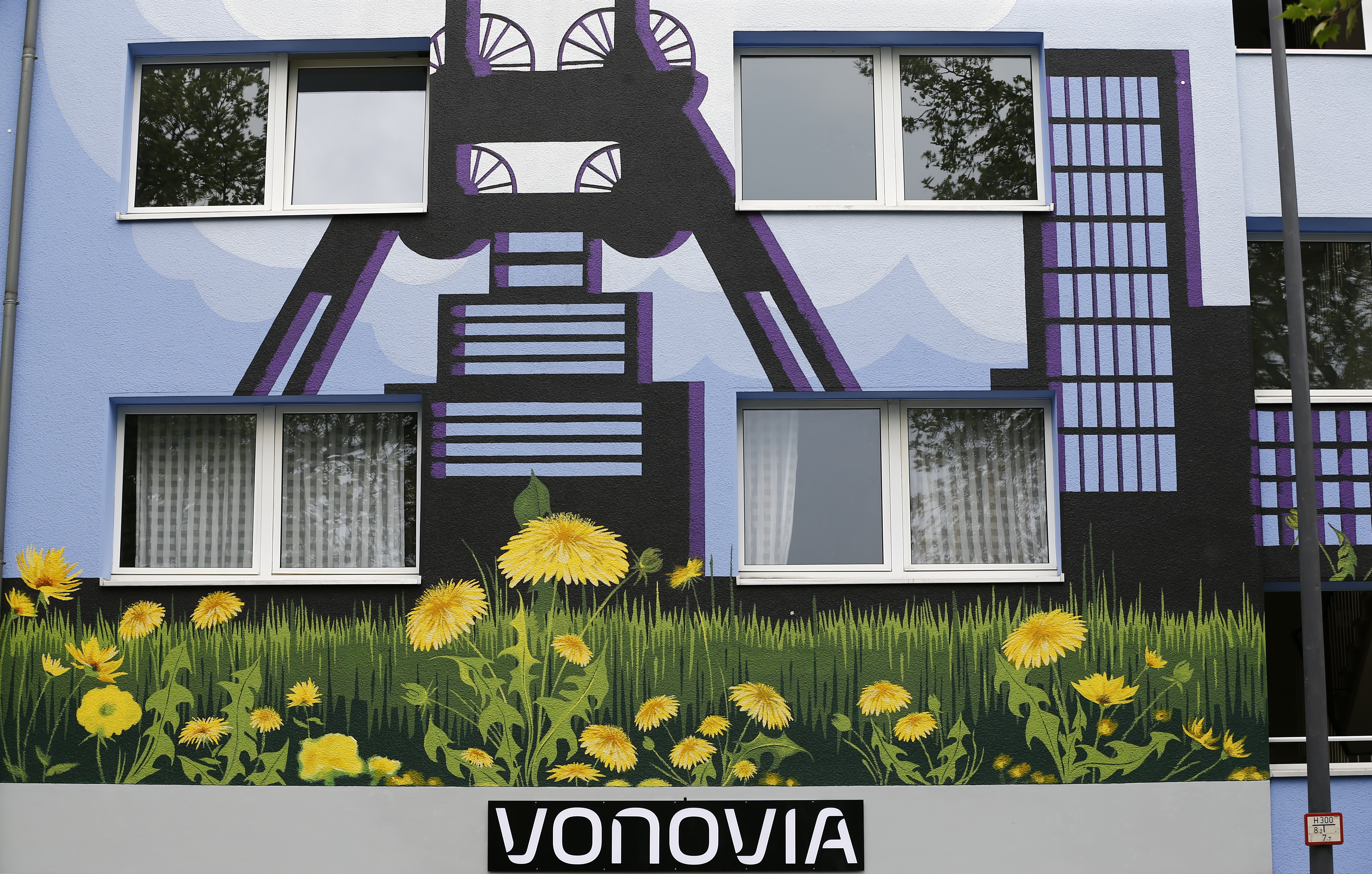 The logo of German real estate company Vonovia is seen at a Vonovia building in Essen