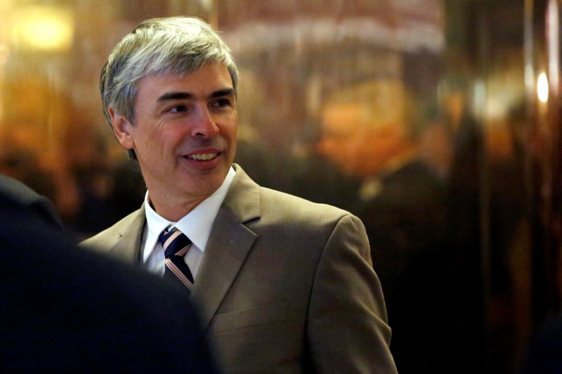 Larry Page enters Trump Tower through the lobby in Manhattan, New York City, U.S.