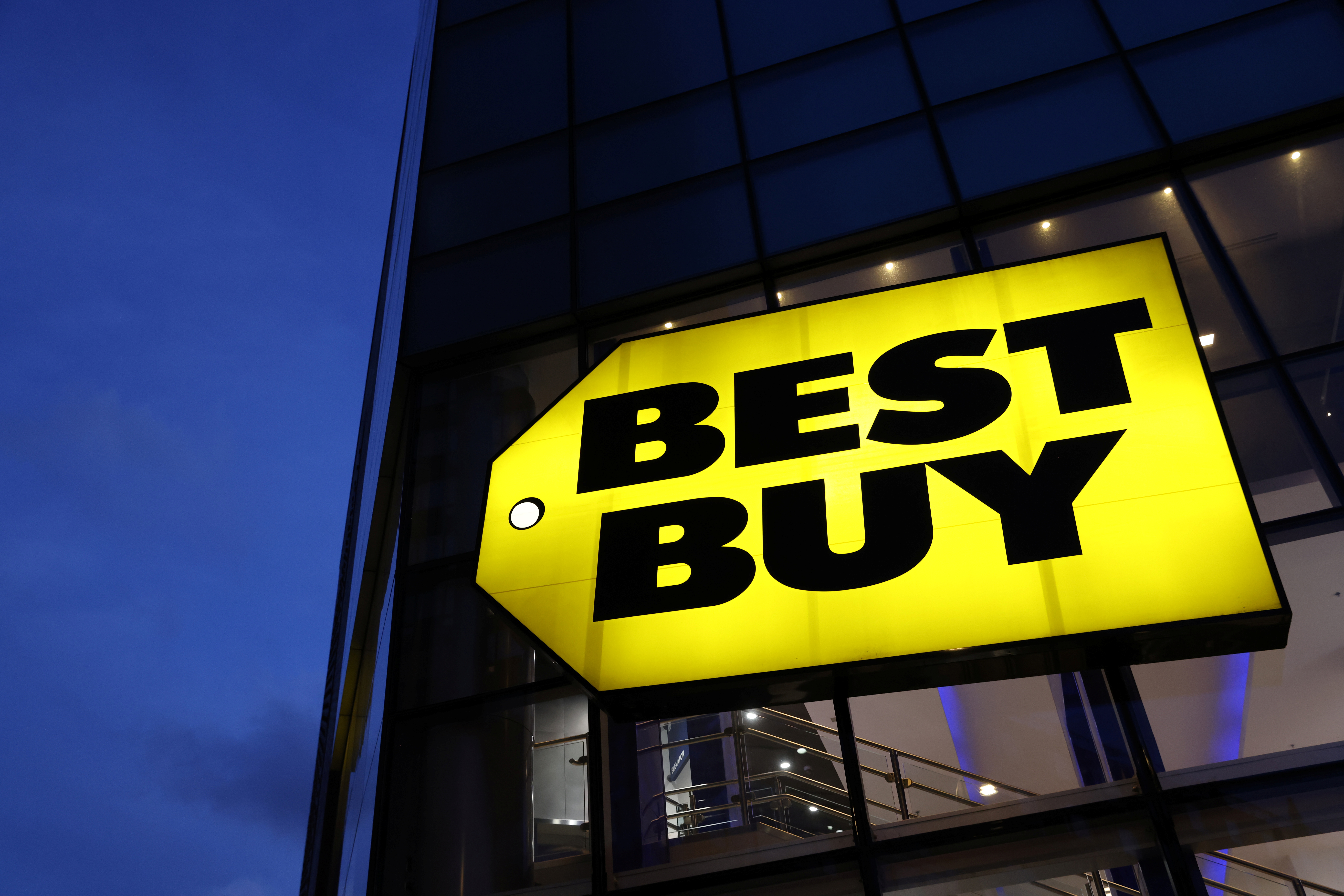 The Best Buy logo is seen at a store in Manhattan, New York City