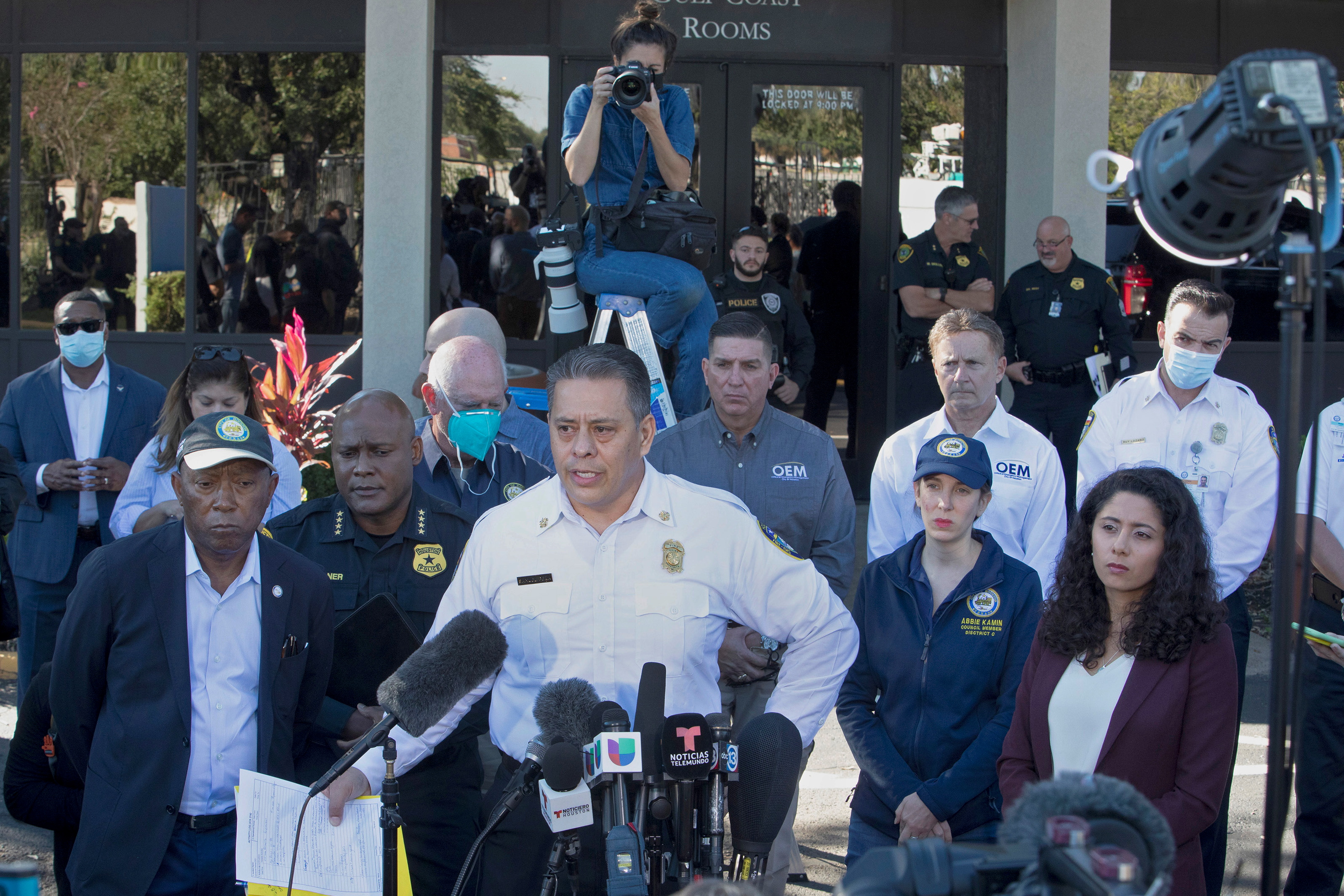 Houston Fire Chief Samuel Pena addresses the news media, the day after a deadly crush of fans during a performance by rapper Travis Scott at the Astroworld Festival, in Houston, Texas, U.S. November 6, 2021.  REUTERS/Daniel Kramer