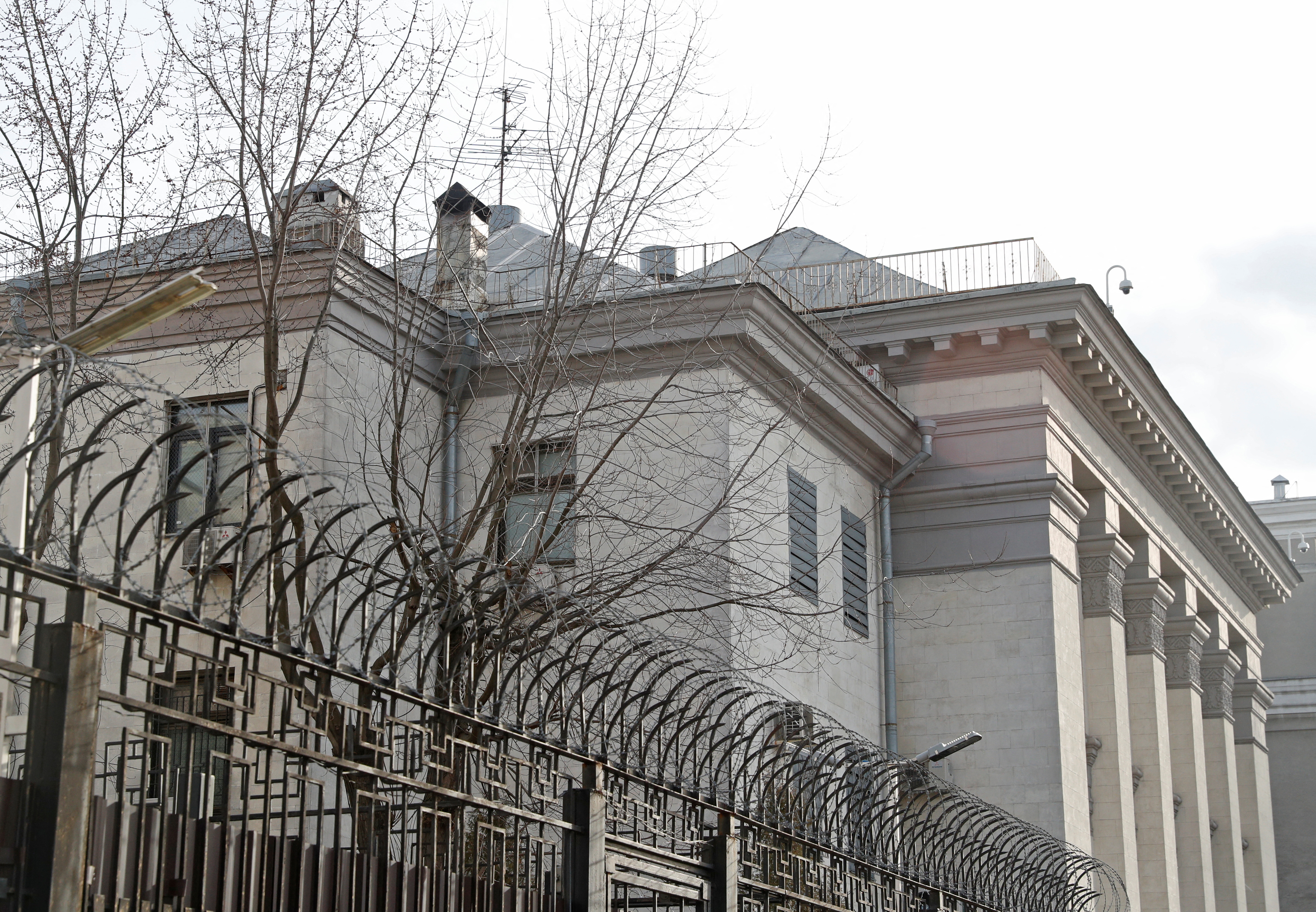 A view shows the Russian embassy building in Kyiv