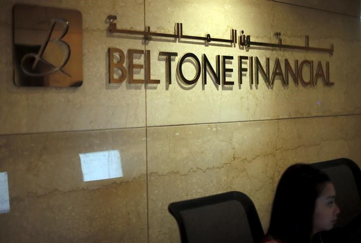 A worker is seen at the headquarters office of Beltone Financial in Cairo