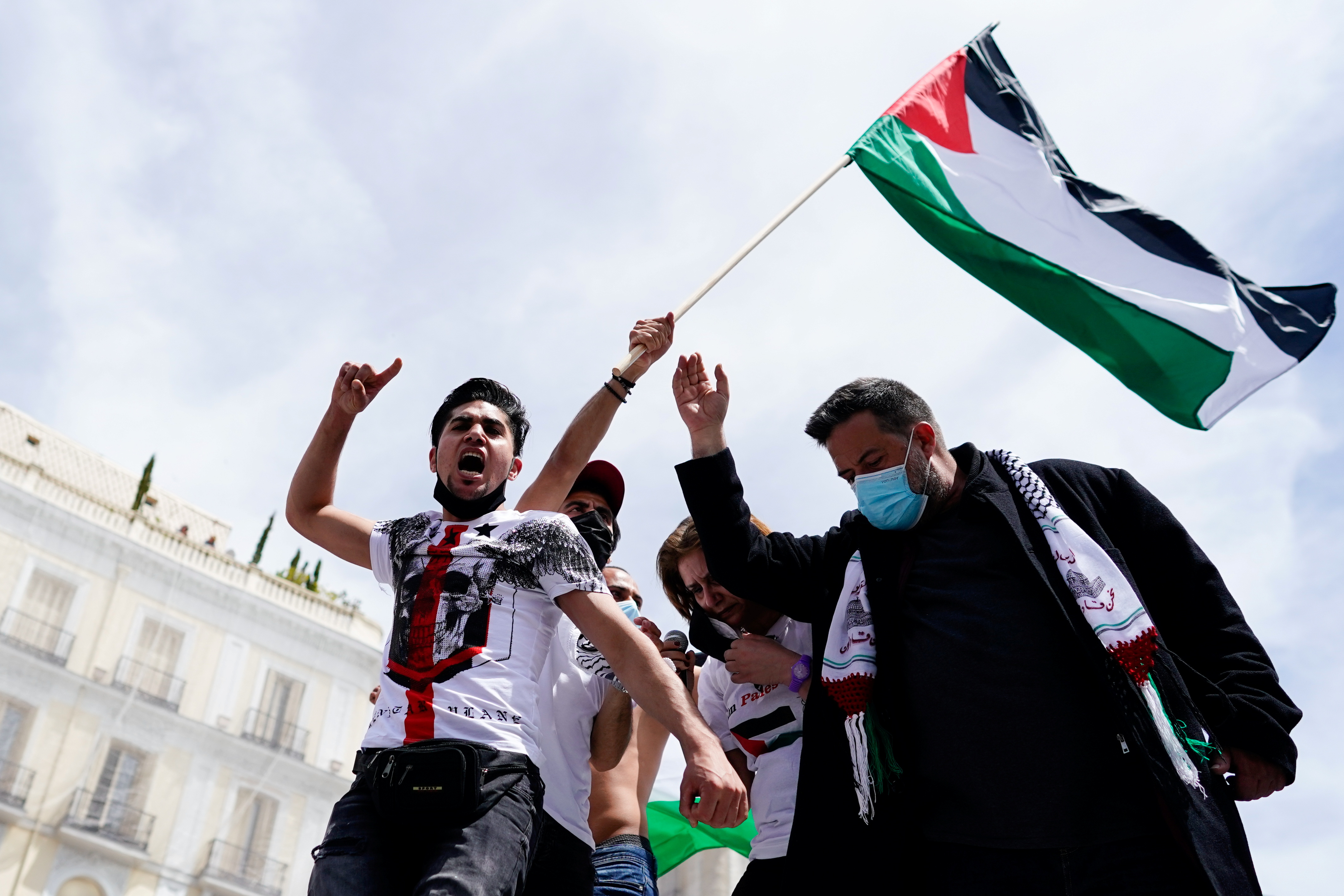 People take part in a protest in support of Palestine, at Puerta del Sol square, in Madrid, Spain May 15, 2021. REUTERS/Juan Medina