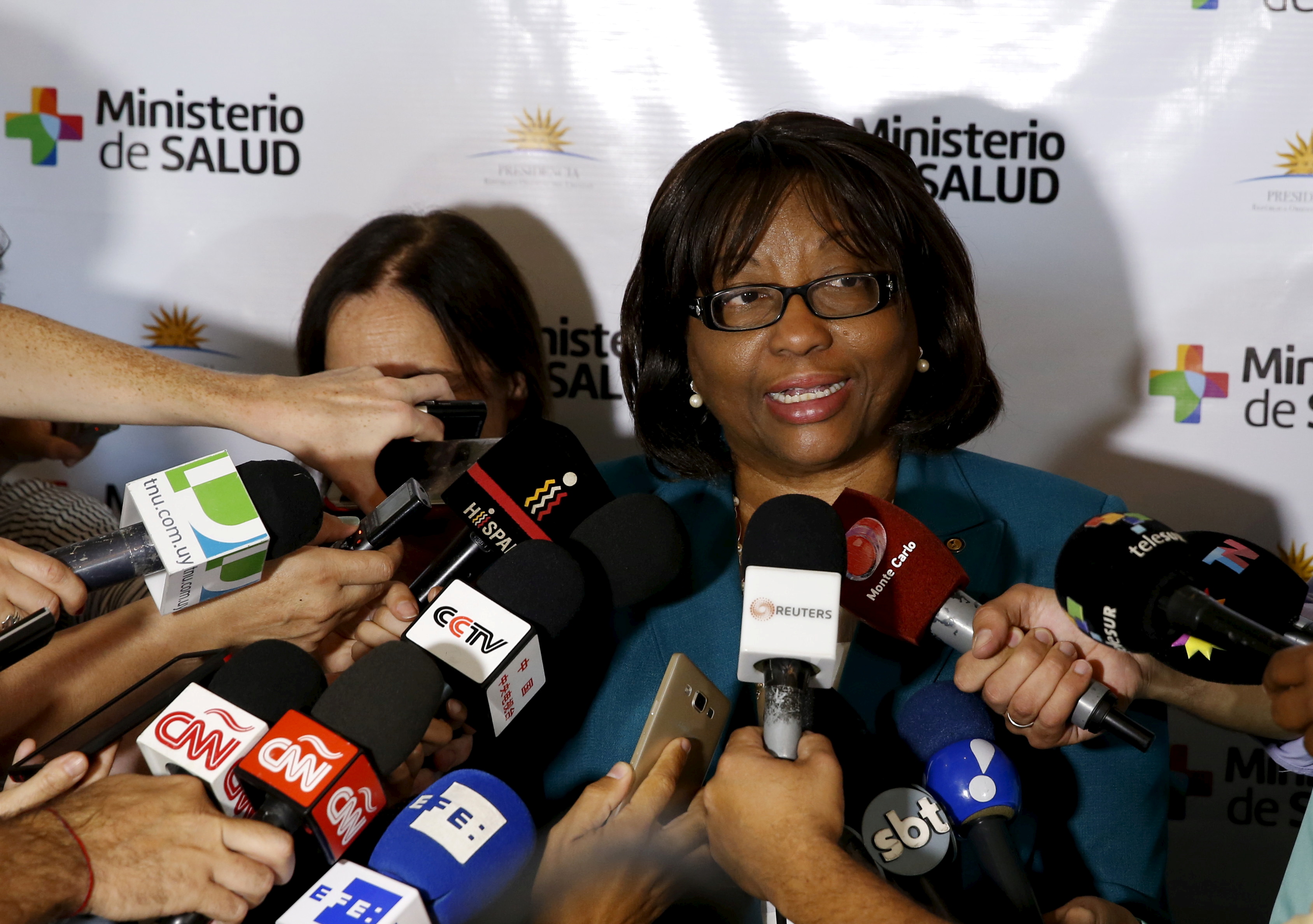 Director of the Pan American Health Organization Etienne, makes declarations to the media during a meeting of Public Health ministers of the Mercosur trade block to discuss policies to deal with the Zika virus, in Montevideo