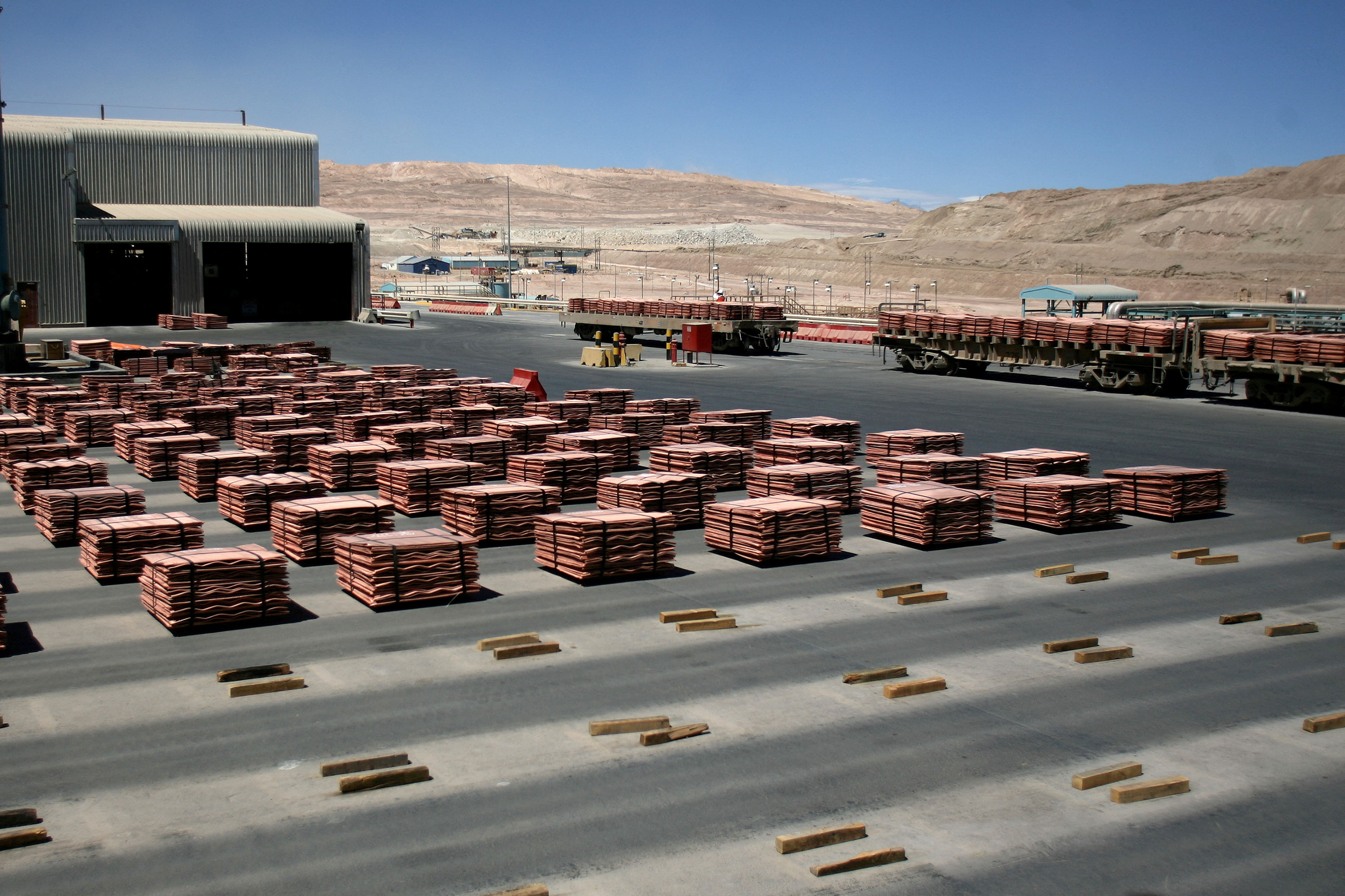 Sheets of copper cathode are pictured at BHP Billiton's Escondida, the world's biggest copper mine, in Antofagasta