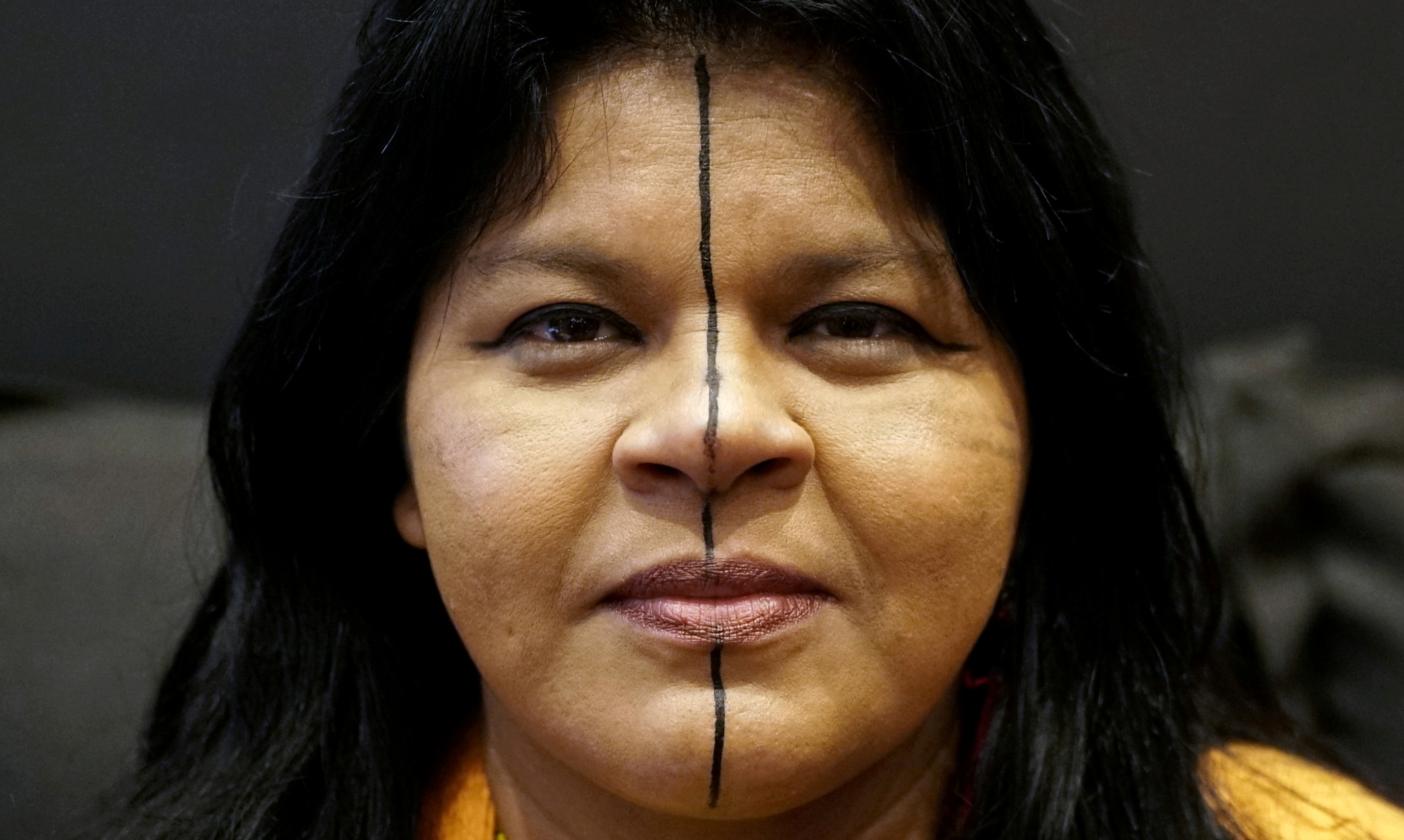 Indigenous Leader Sonia Guajajara of the Guajajara tribe is seen during an interview with Reuters during her European tour in Paris