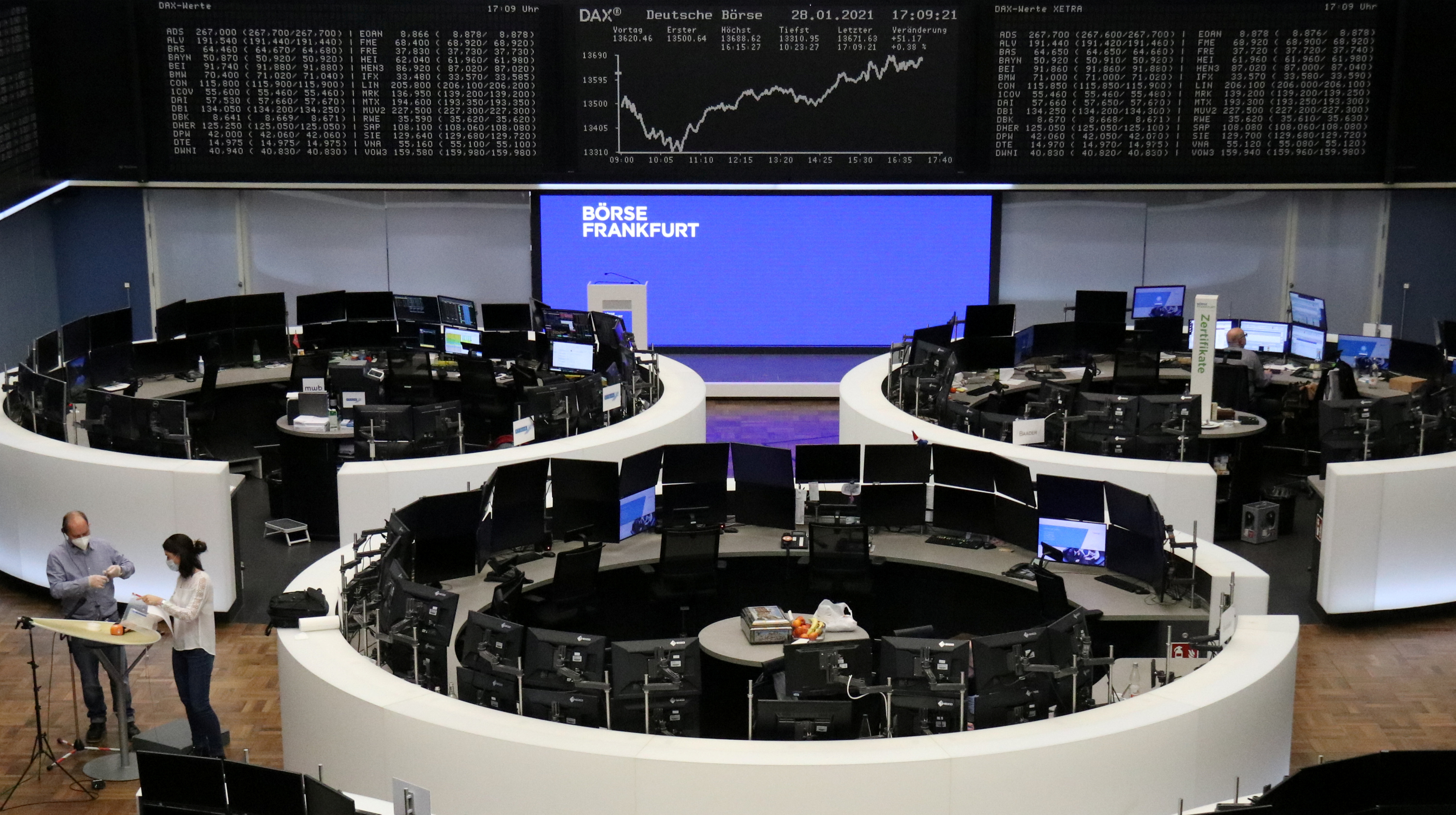 The German share price index DAX graph is pictured at the stock exchange in Frankfurt, Germany, January 28, 2021. REUTERS/Staff