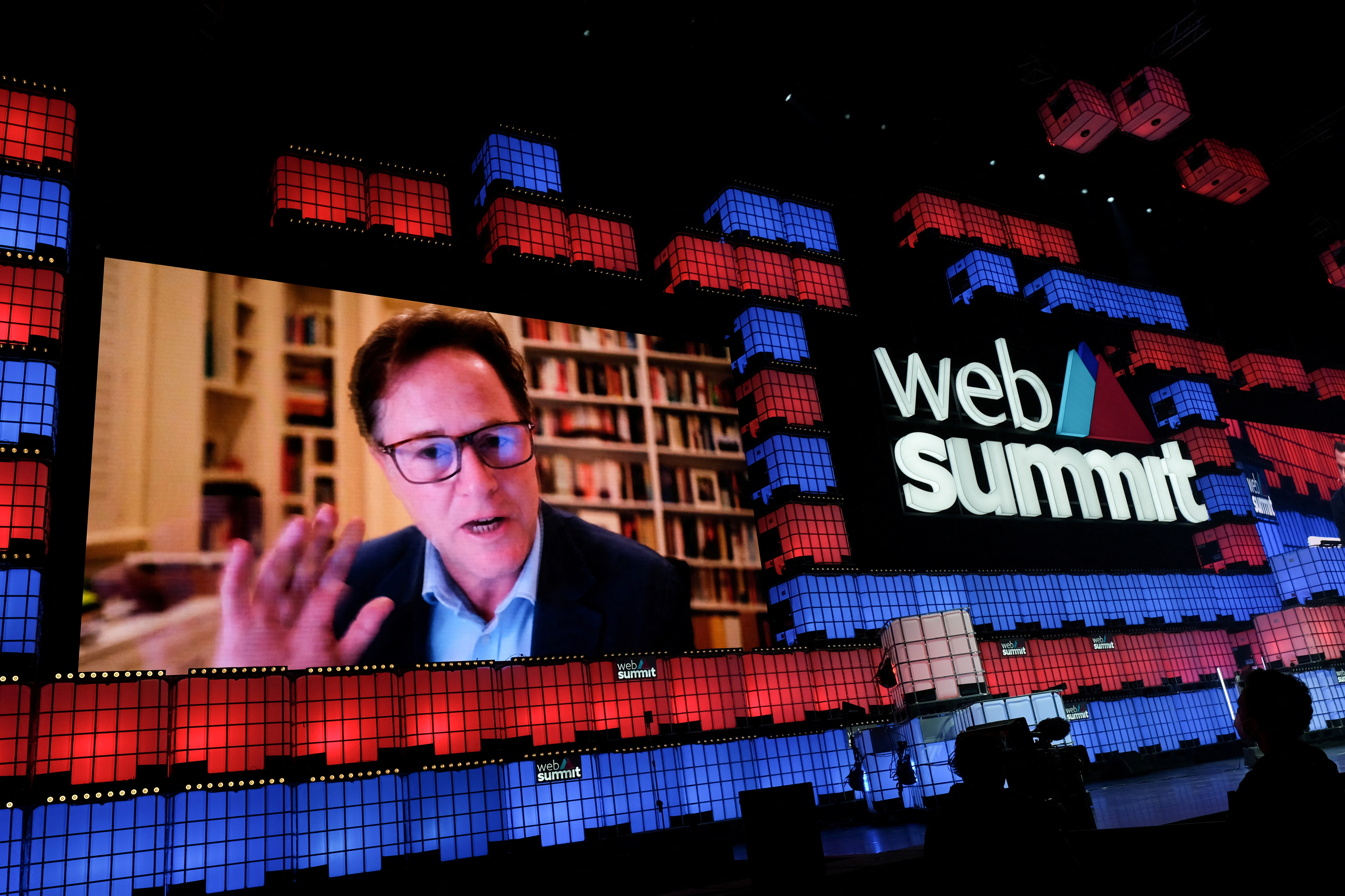 Nick Clegg, VP of Global Affairs & Communications at Meta (Facebook) participates remotely in the Web Summit, in Lisbon