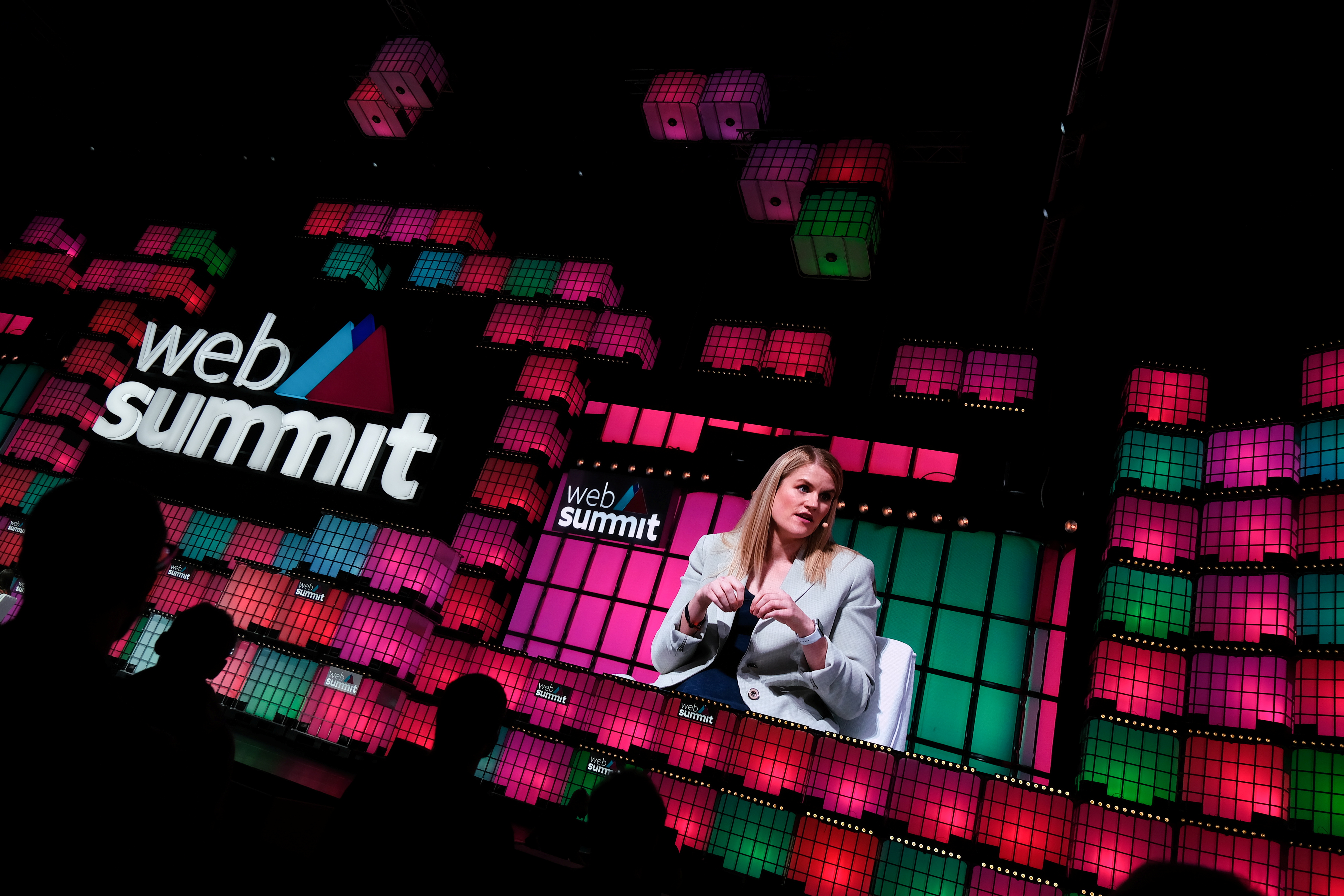 The Facebook Whistleblower Frances Haugen speaks during the opening ceremony of Web Summit, Europe's largest technology conference, in Lisbon, Portugal, November 1, 2021. REUTERS/Pedro Nunes