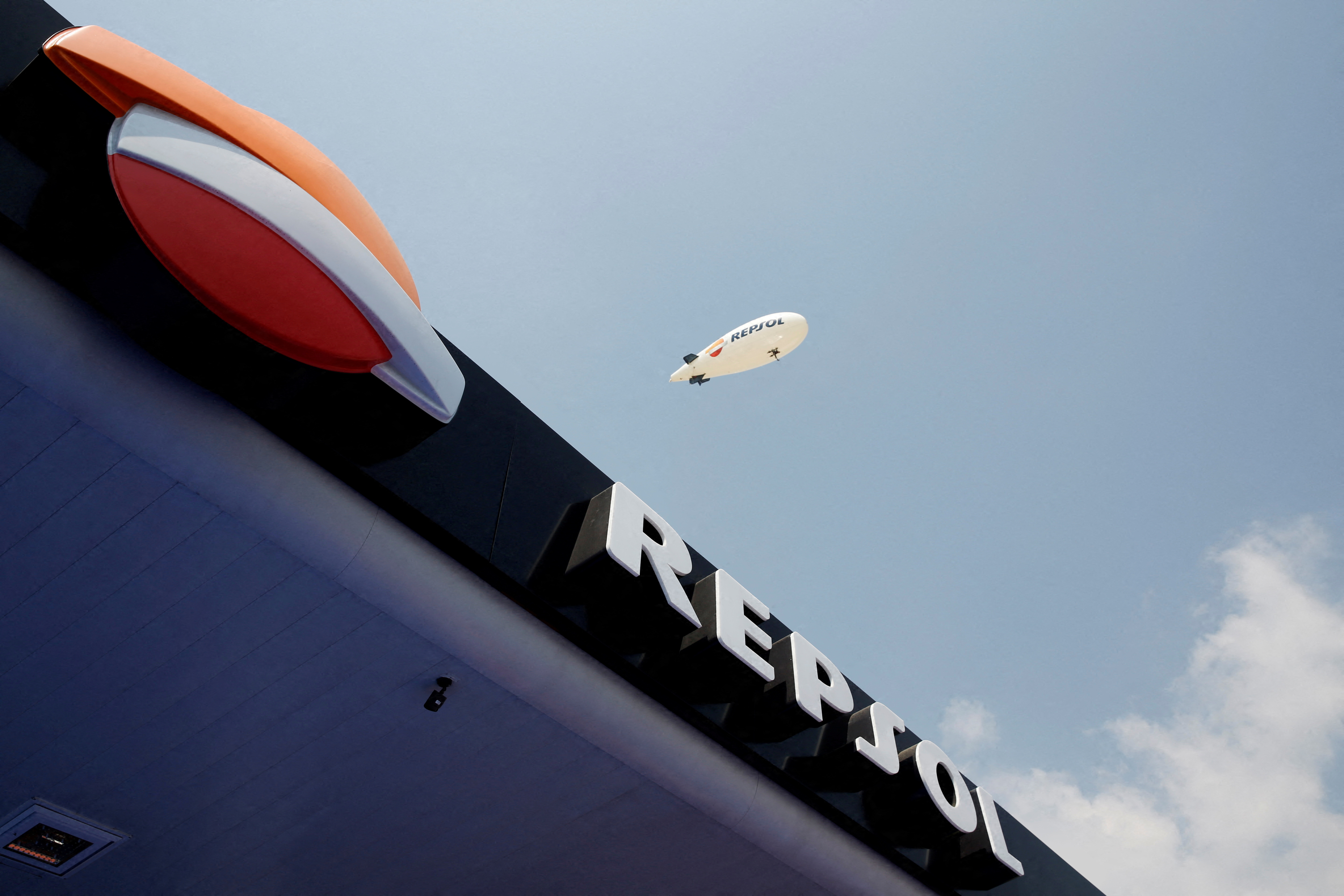 The logo of Spanish energy giant Repsol SA is seen during the opening ceremony of its first gas station in Mexico City