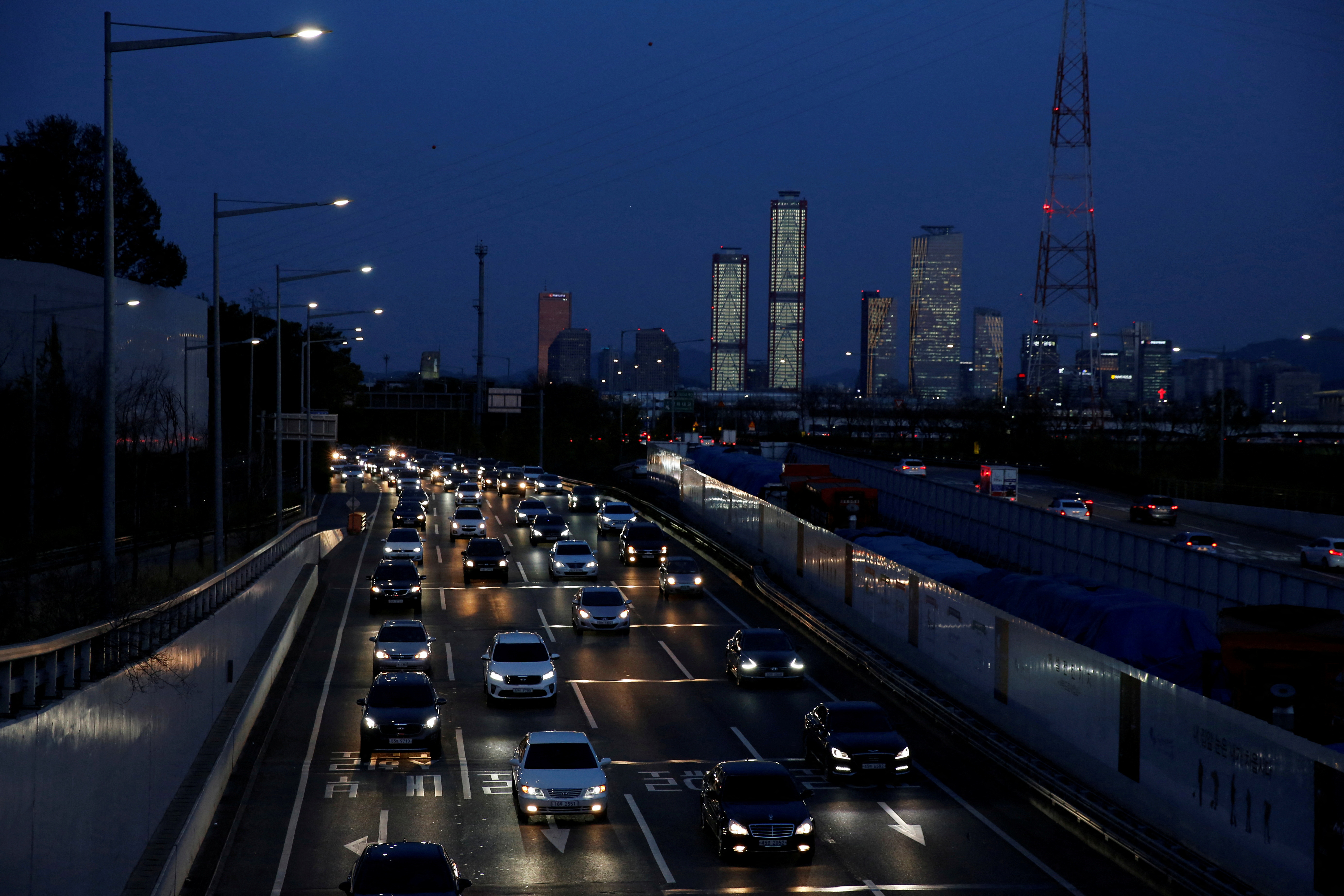 Vehicles travel in a traffic jam during rush hour, amid concerns about the spread of the coronavirus disease (COVID-19), in Seoul
