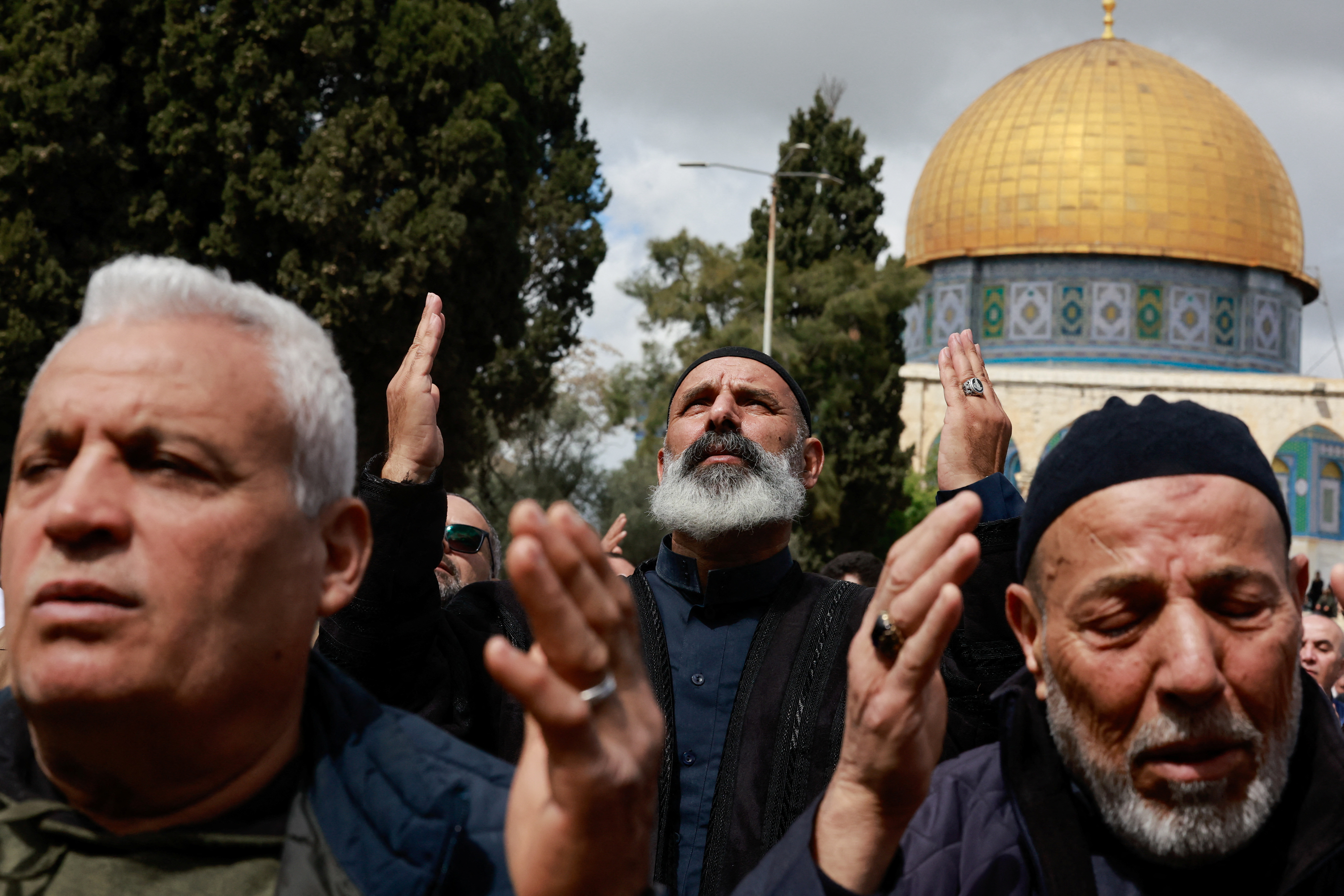 Muslim worshippers attend the first Friday prayers of Ramadan in Jerusalem's Old City