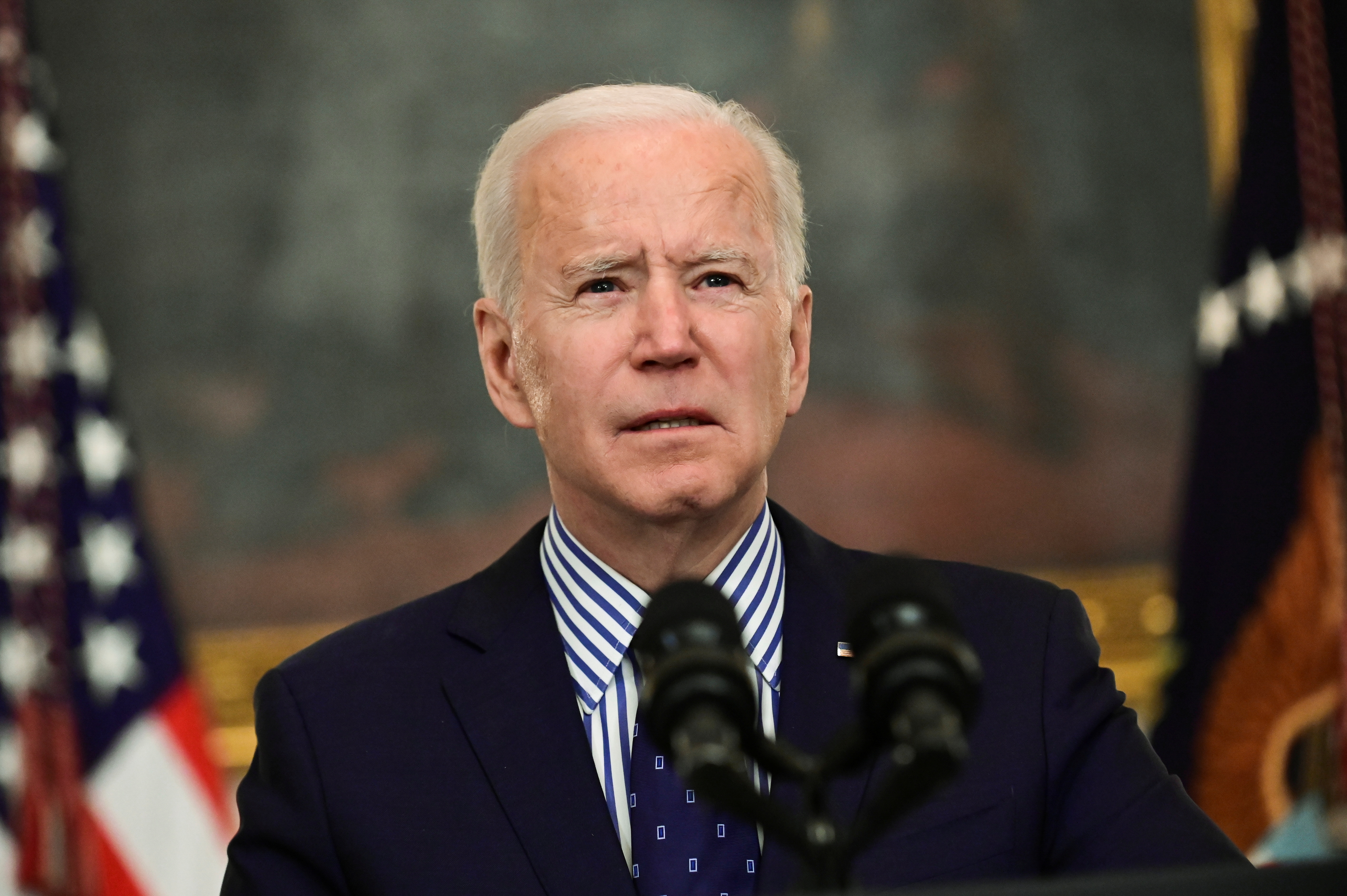 U.S. President Joe Biden makes remarks from the White House after his coronavirus pandemic relief legislation passed in the Senate, in Washington