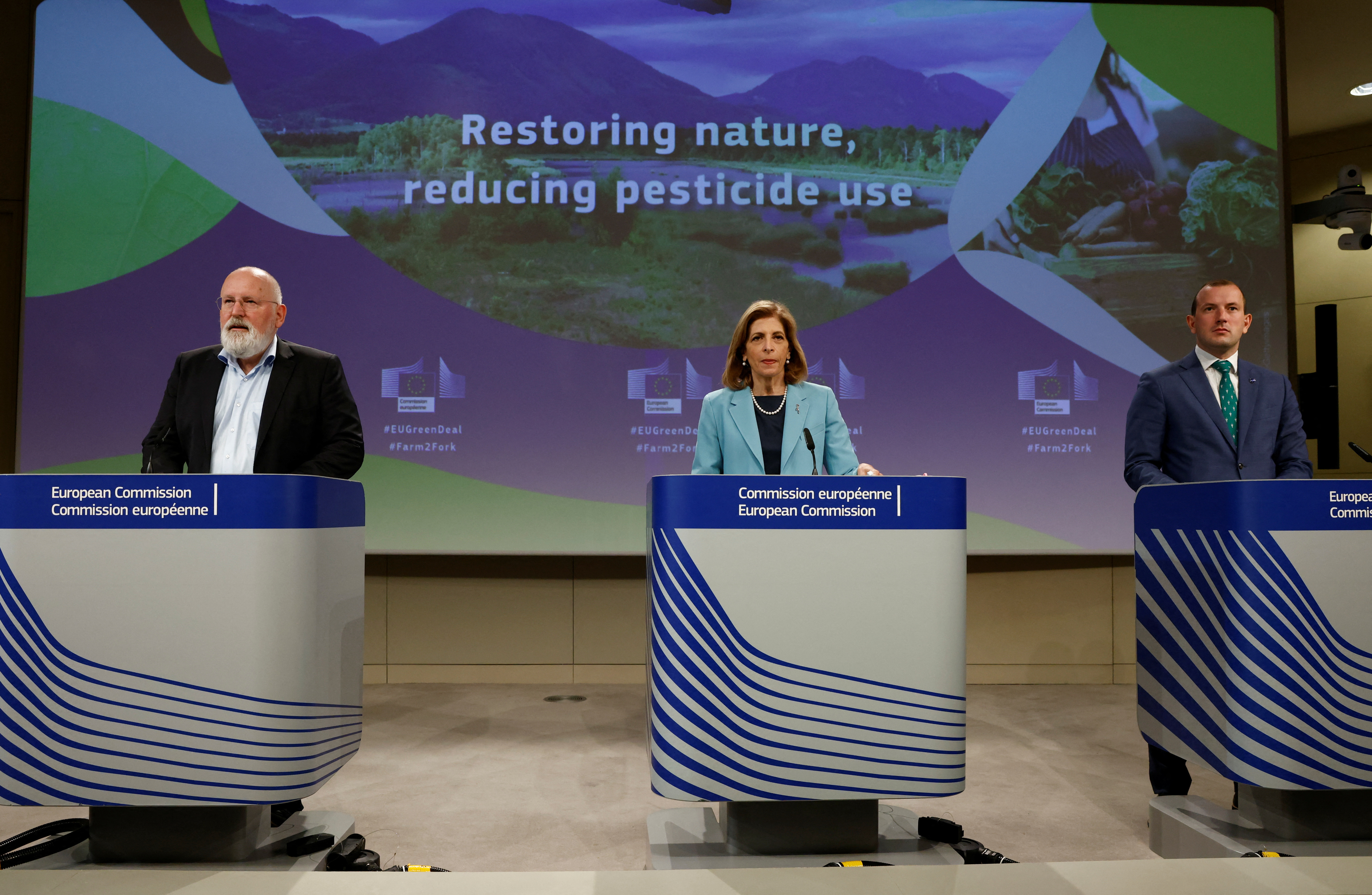 News conference on EU Commission's proposal of two environmental laws, in Brussels