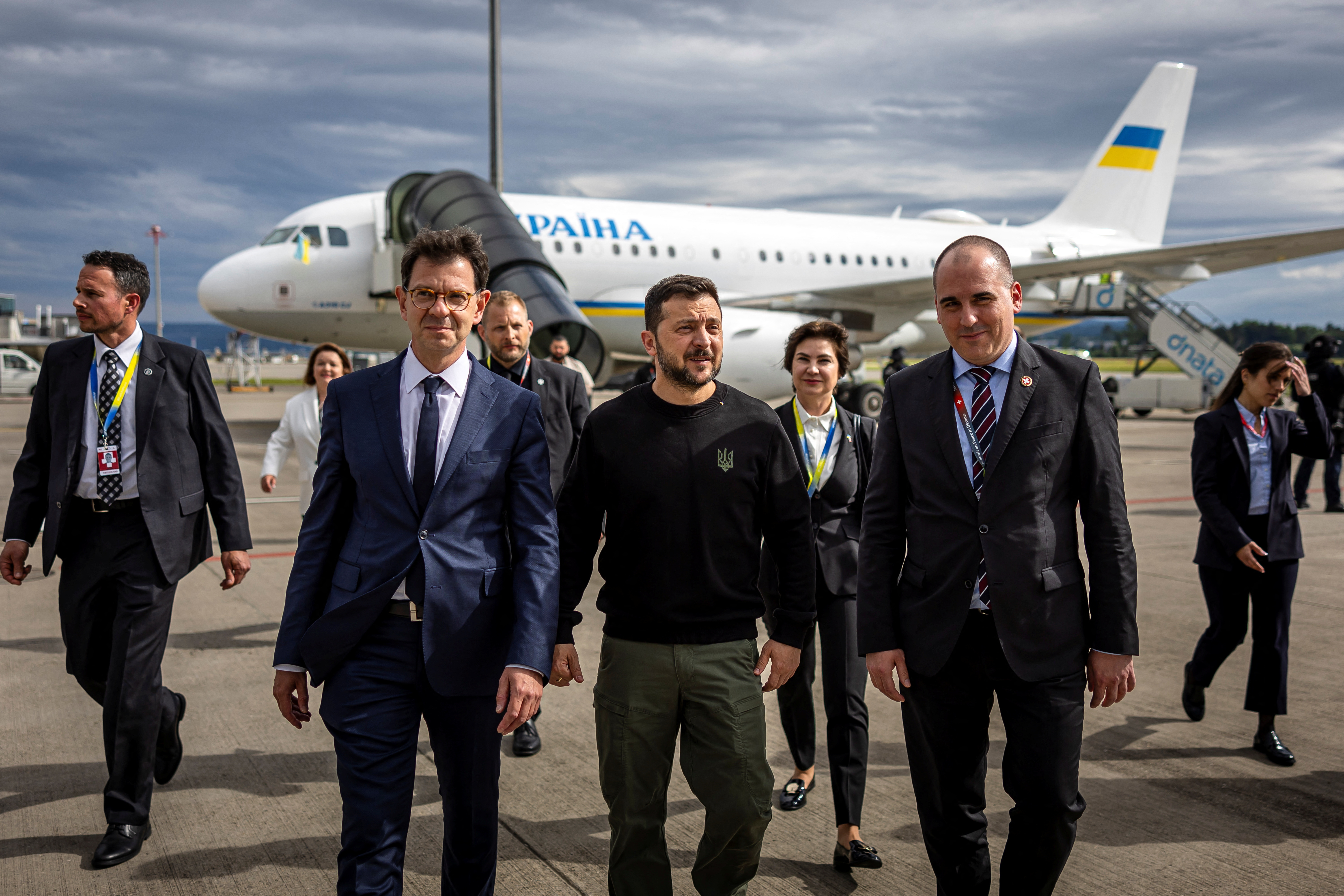 Ukrainian President Volodymyr Zelenskiy arrives at Zurich airport, ahead of the Summit on Peace in Ukraine conference