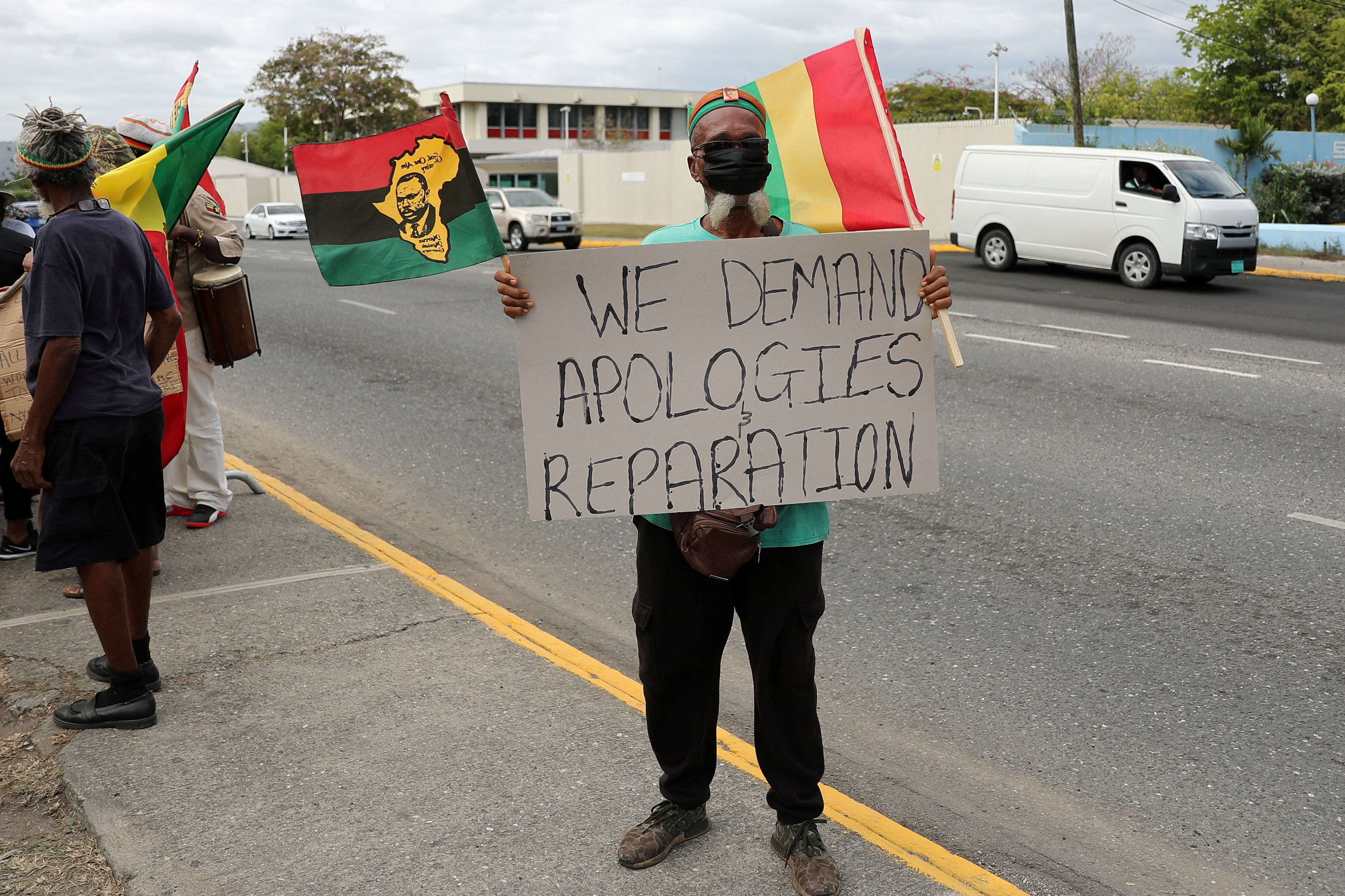 Jamaican protesters demand slavery reparations ahead of Royal Family visit, in Kingston