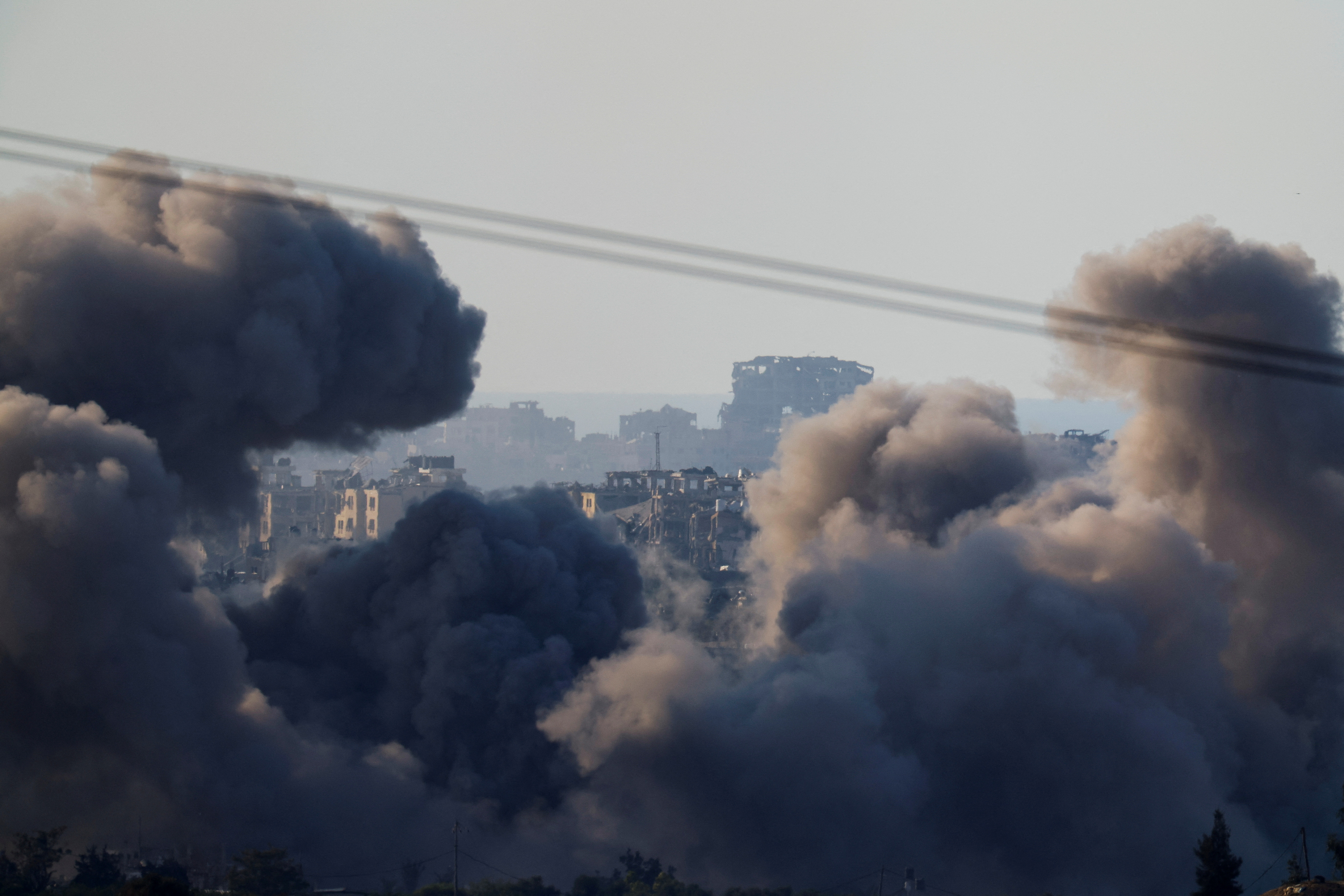 Smoke rises from Gaza, as seen from southern Israel
