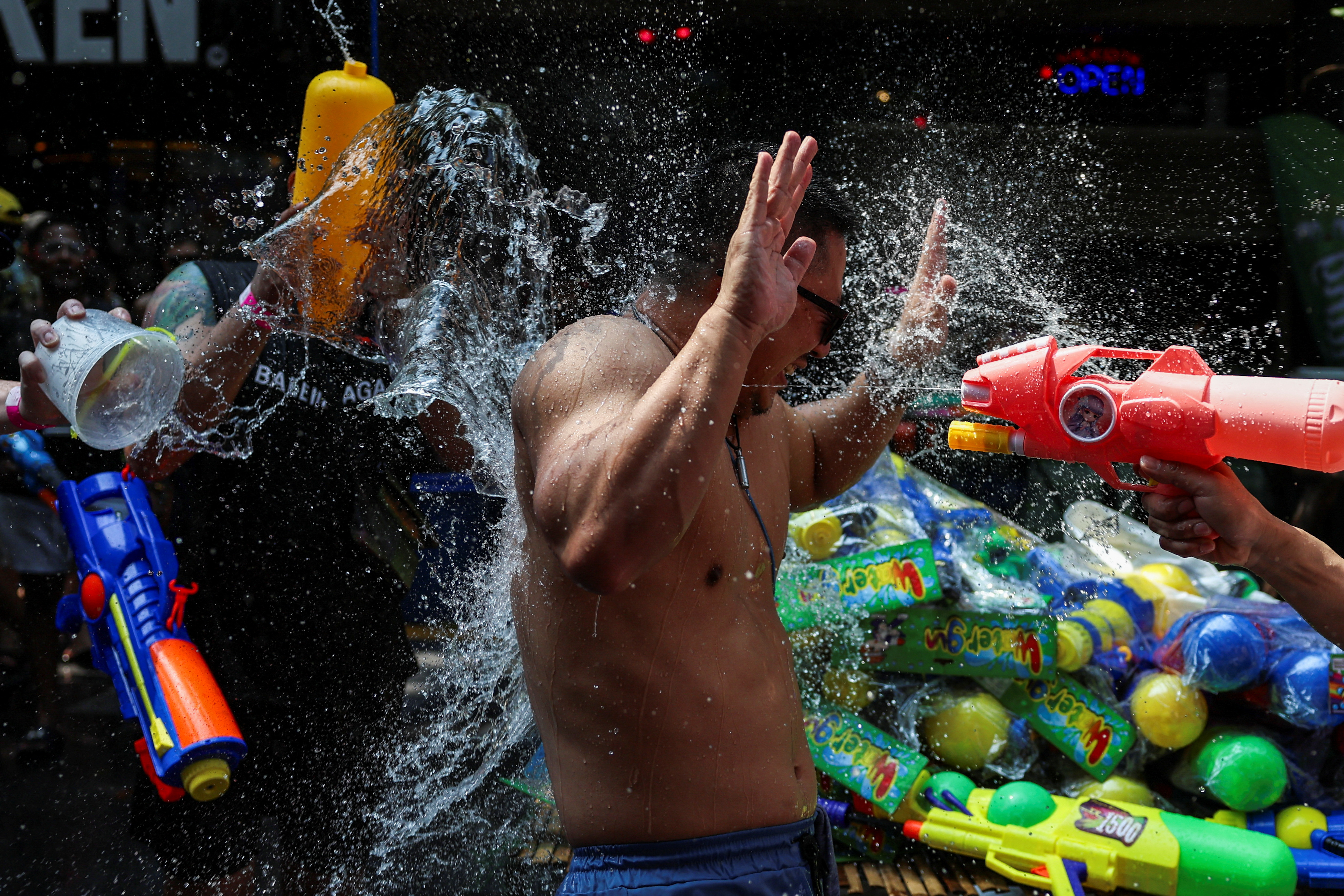Tourists and local people celebrate New Year Water Festival in Bangkok