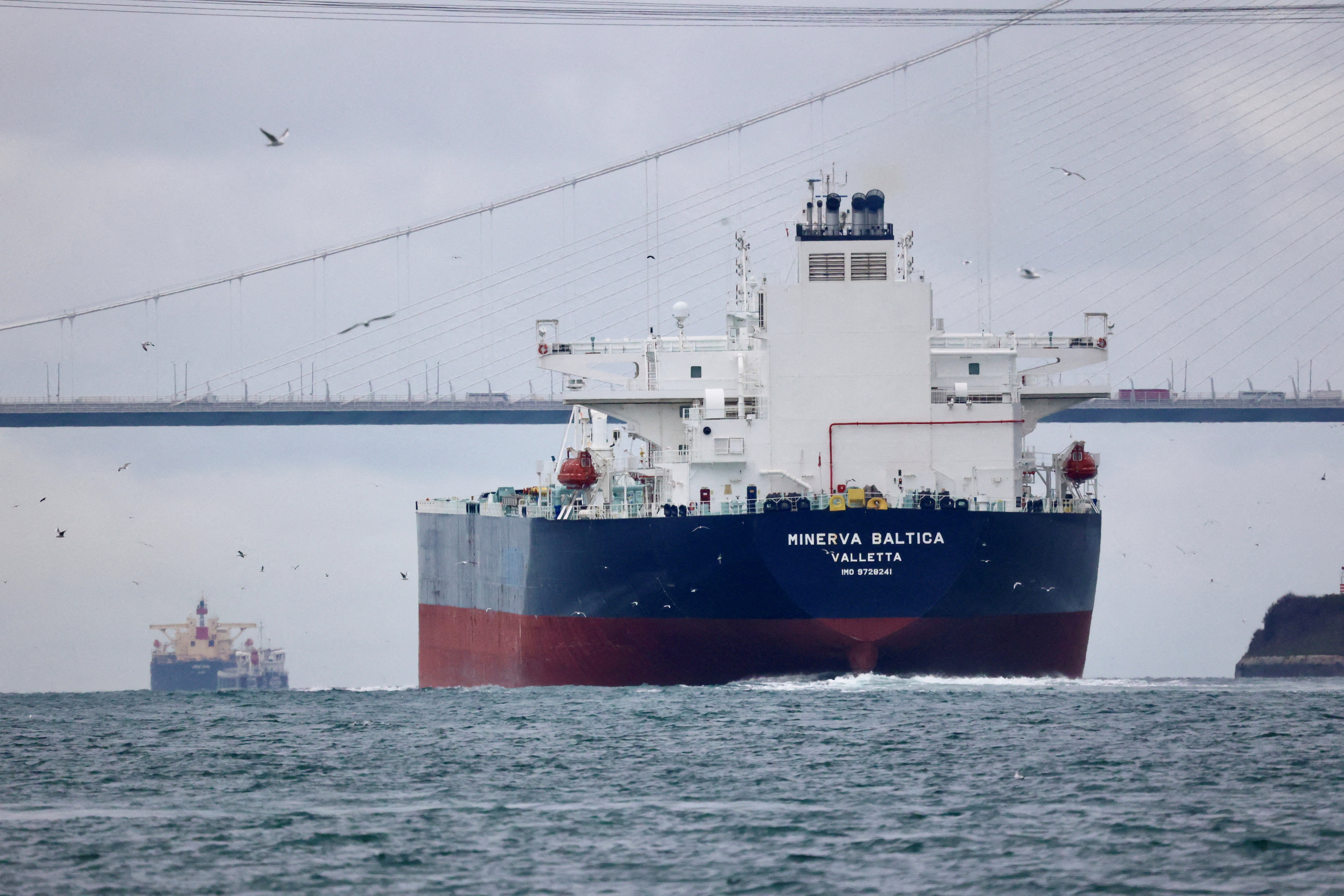 The Maltese-flagged crude oil tanker Minerva Baltica sails in Istanbul's Bosphorus