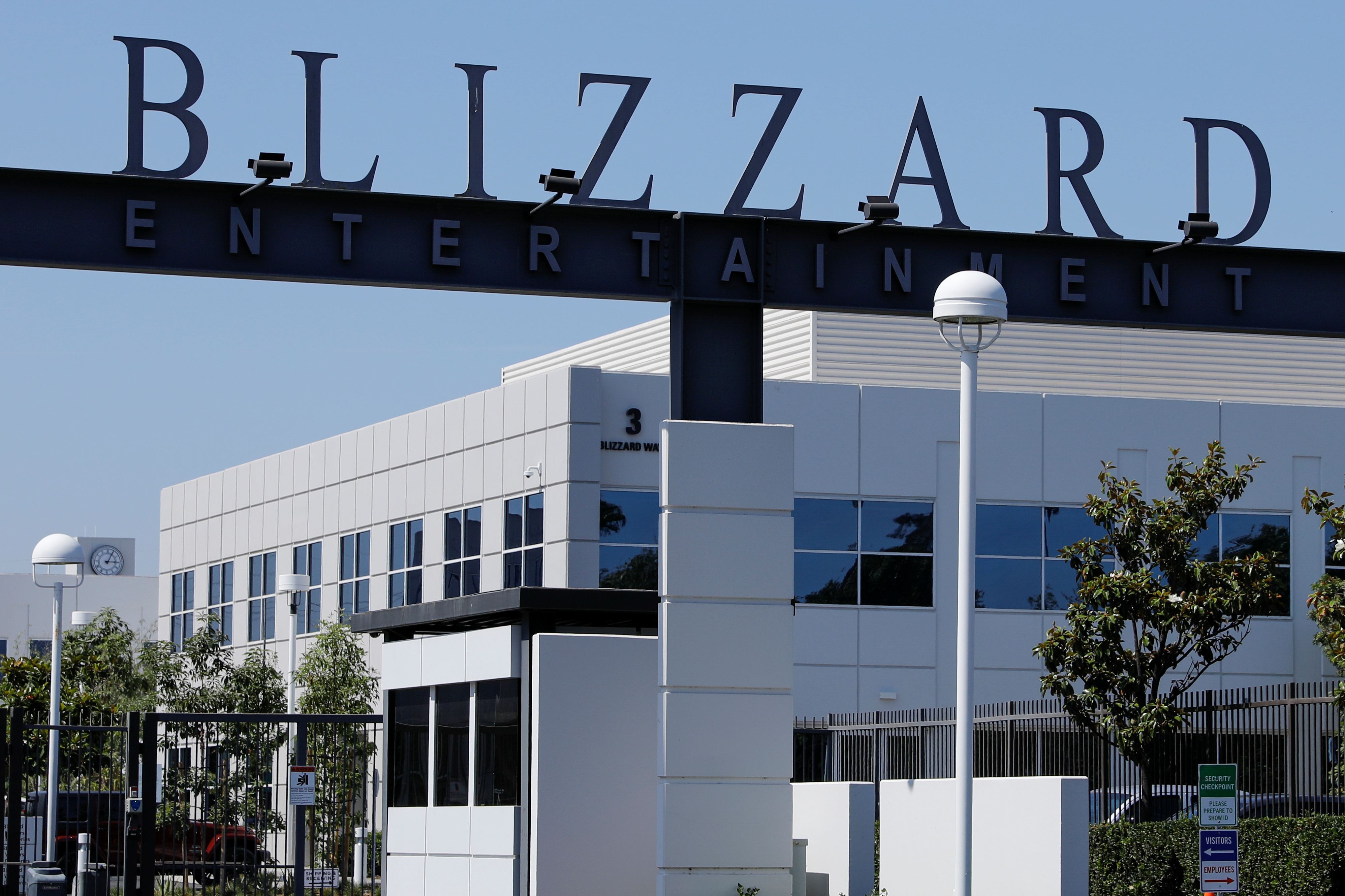 The entrance to the Activision Blizzard Inc.  campus is shown in Irvine, California