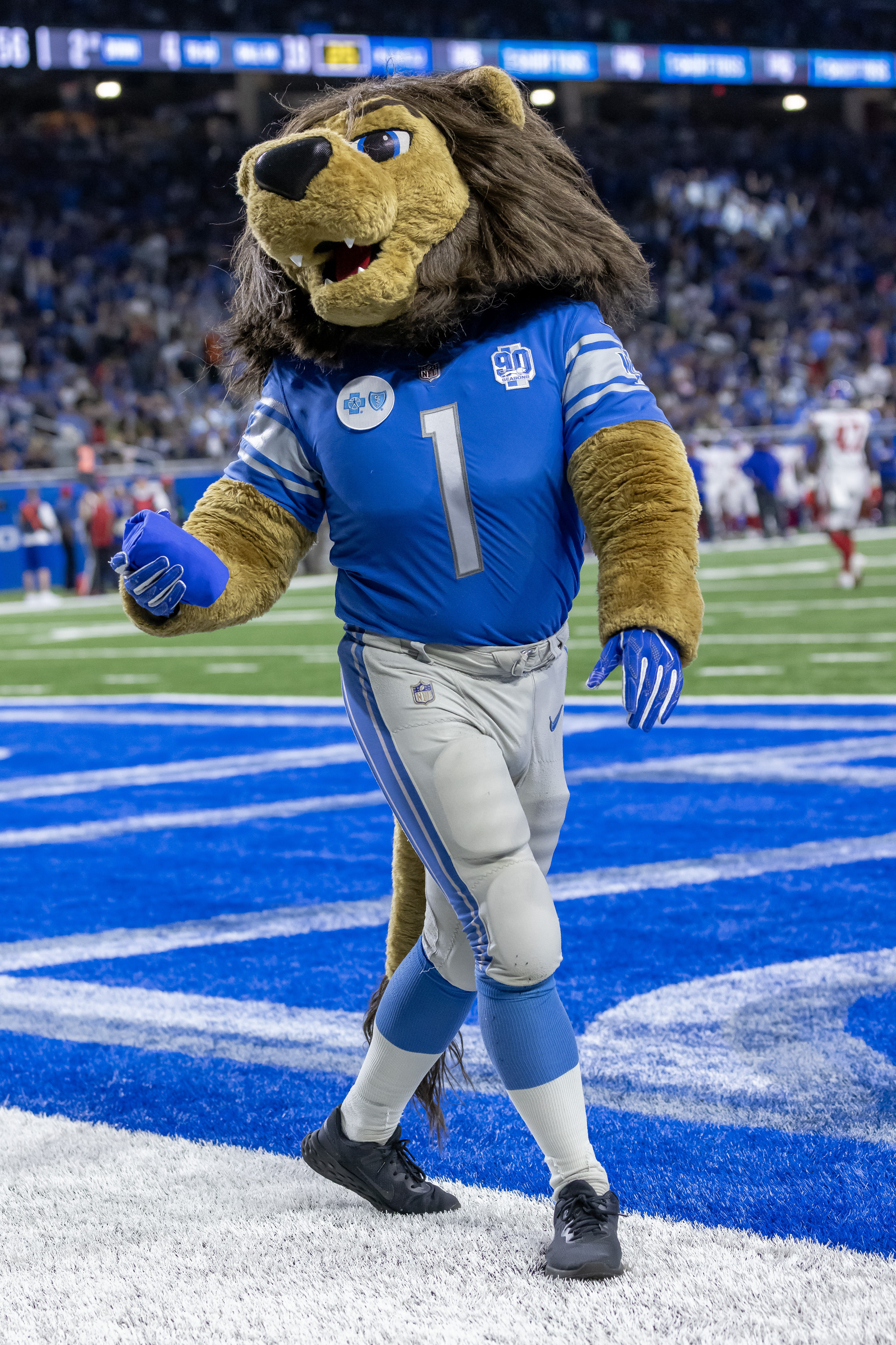 New York Giants vs Detroit Lions Roary the Detroit Lions mascot appears  during an NFL, American