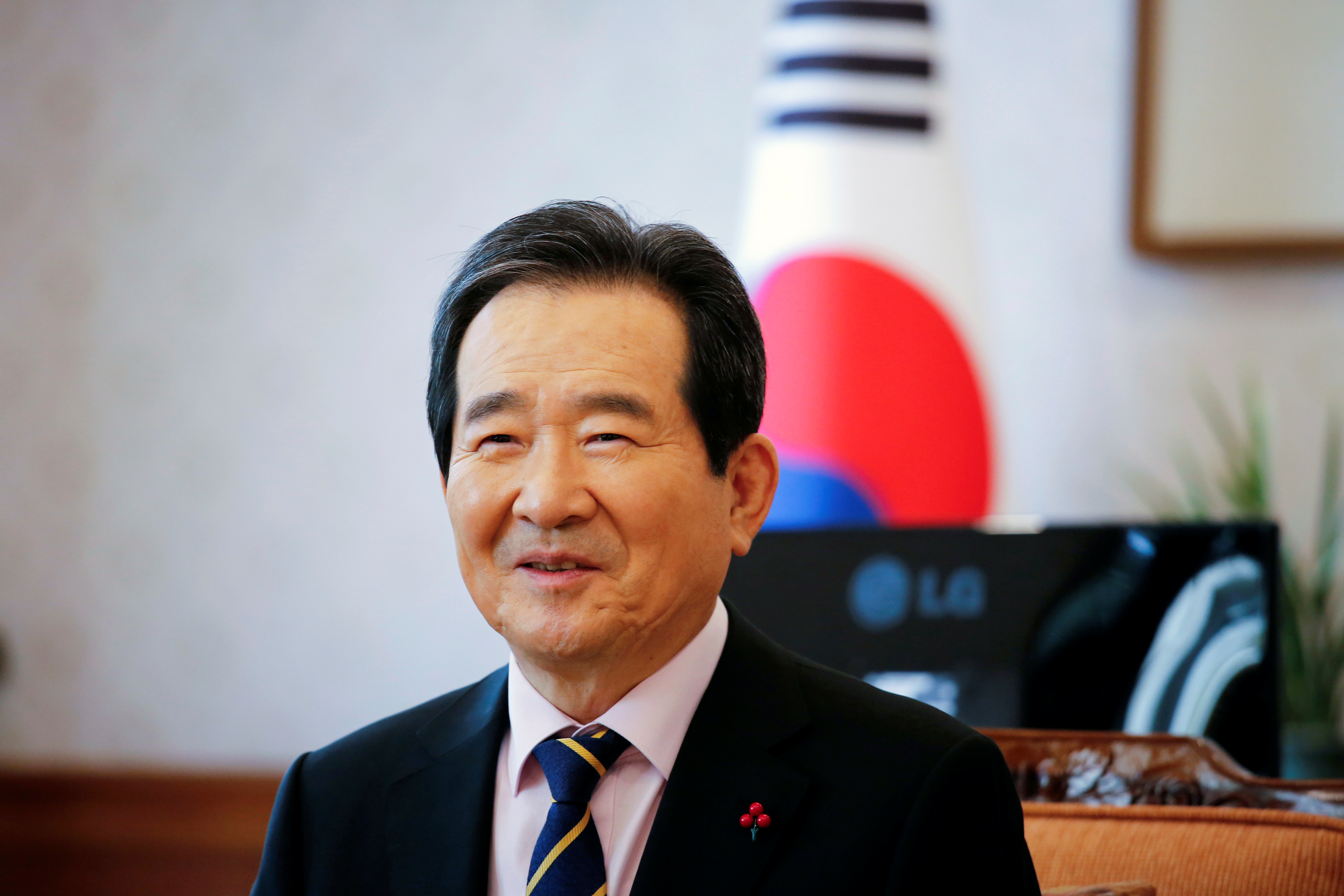 South Korea's Prime Minister Chung Sye-kyun speaks during an interview with Reuters in Seoul
