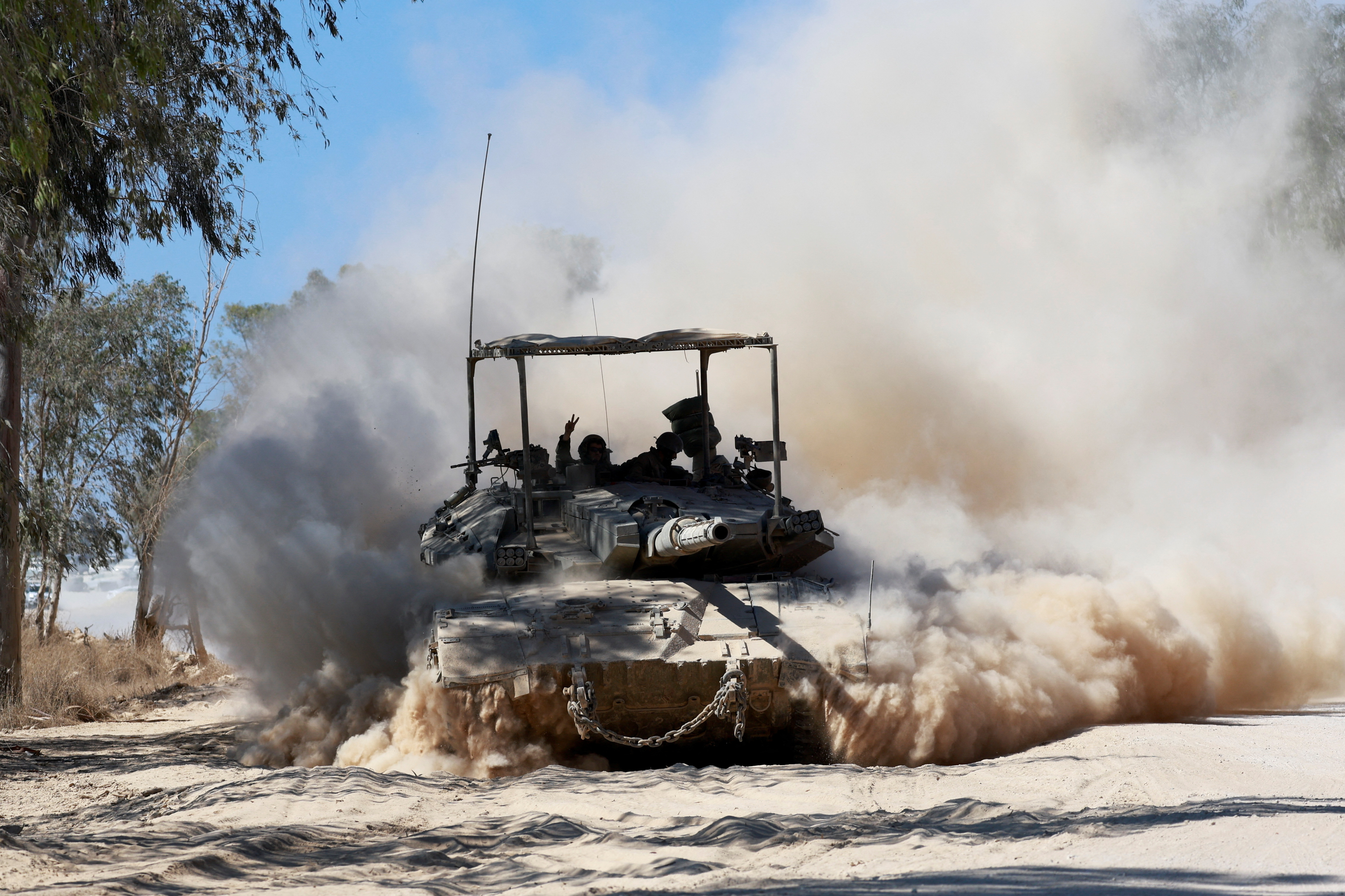 Israeli tank manoeuvres near the Israel-Gaza border
