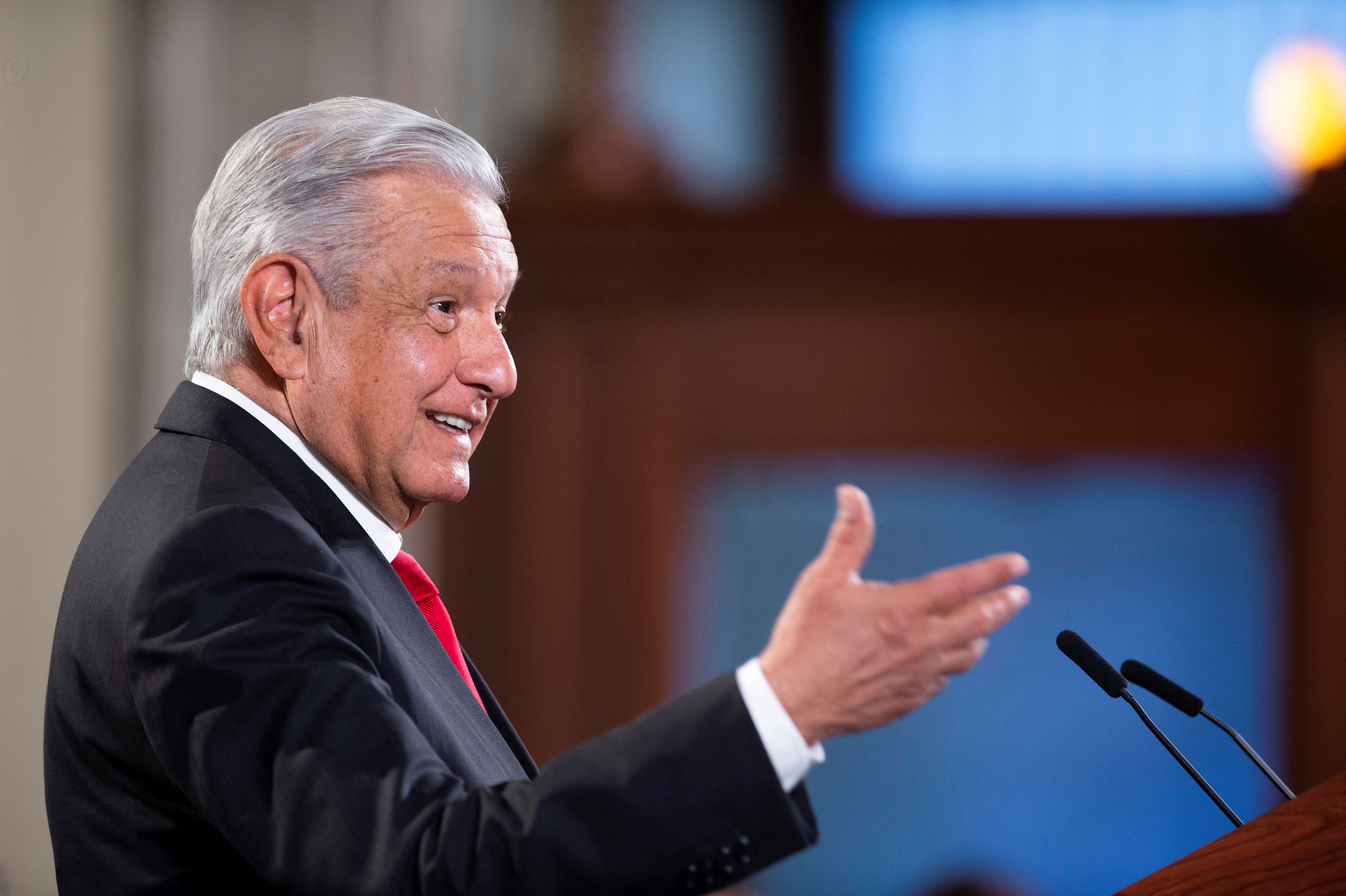 Mexican President Andres Manuel Lopez Obrador speaks during a news conference in Mexico City