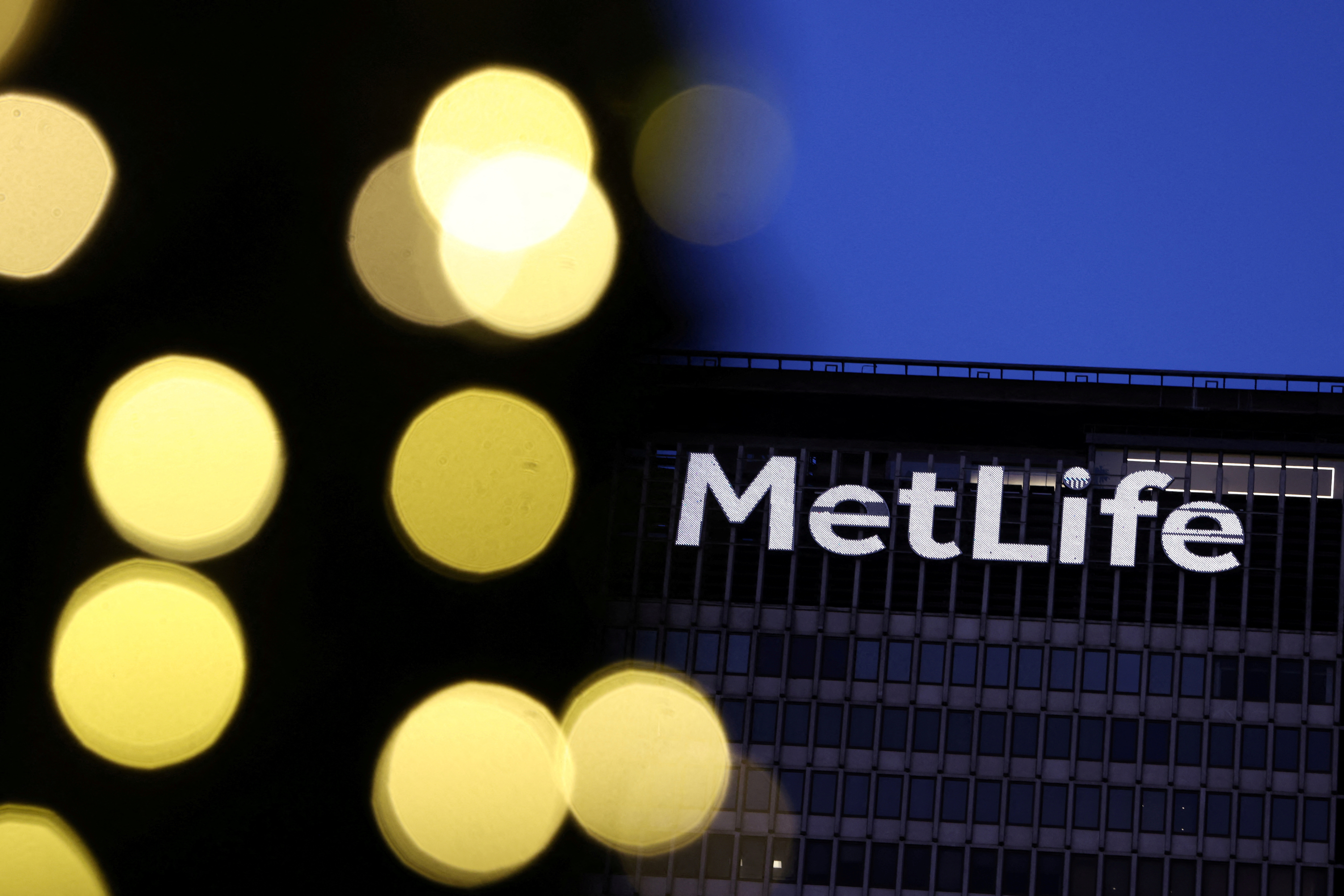Signage is seen on the MetLife Inc building in Manhattan, New York