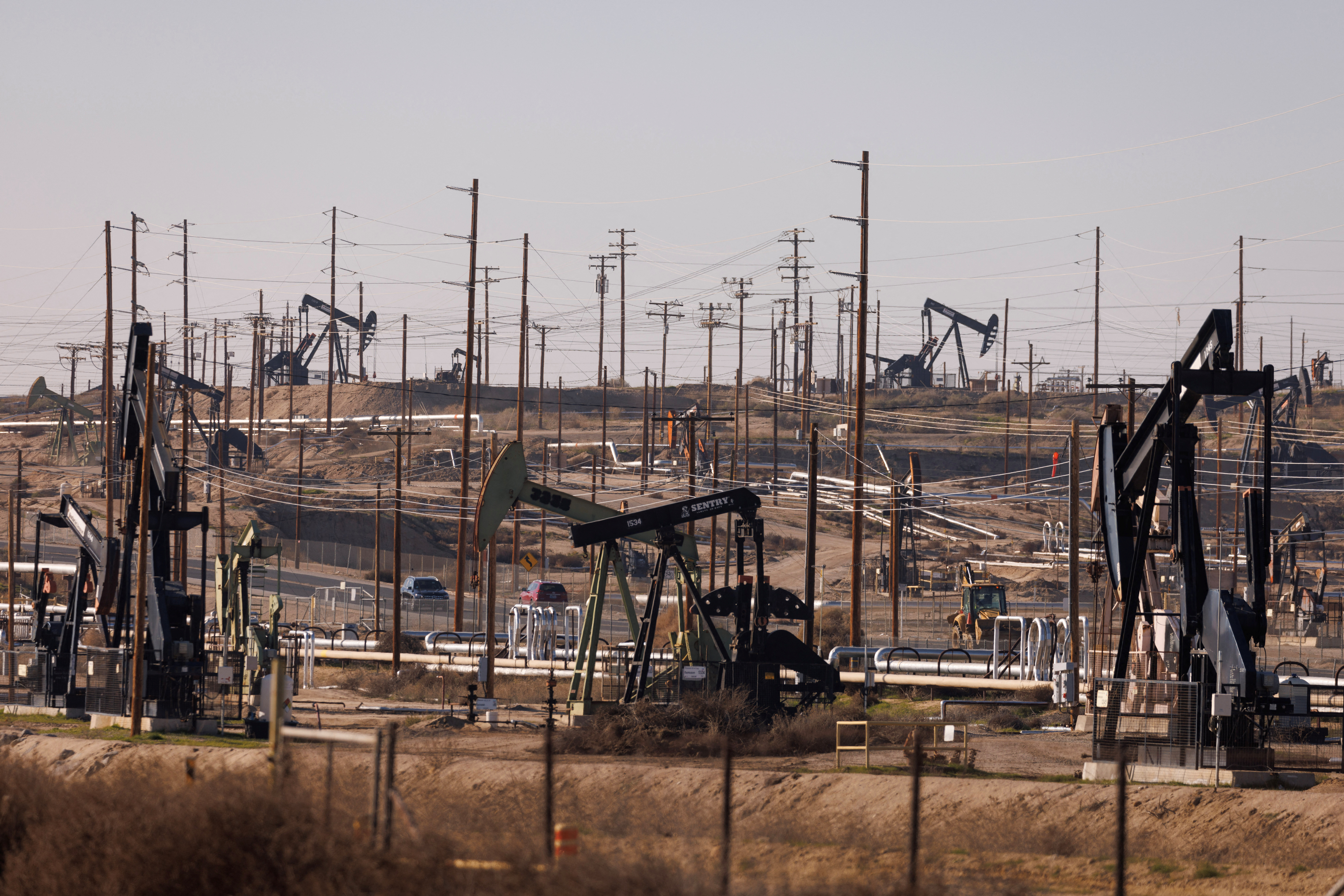 A view of the Kern River oil fields, in Bakersfield
