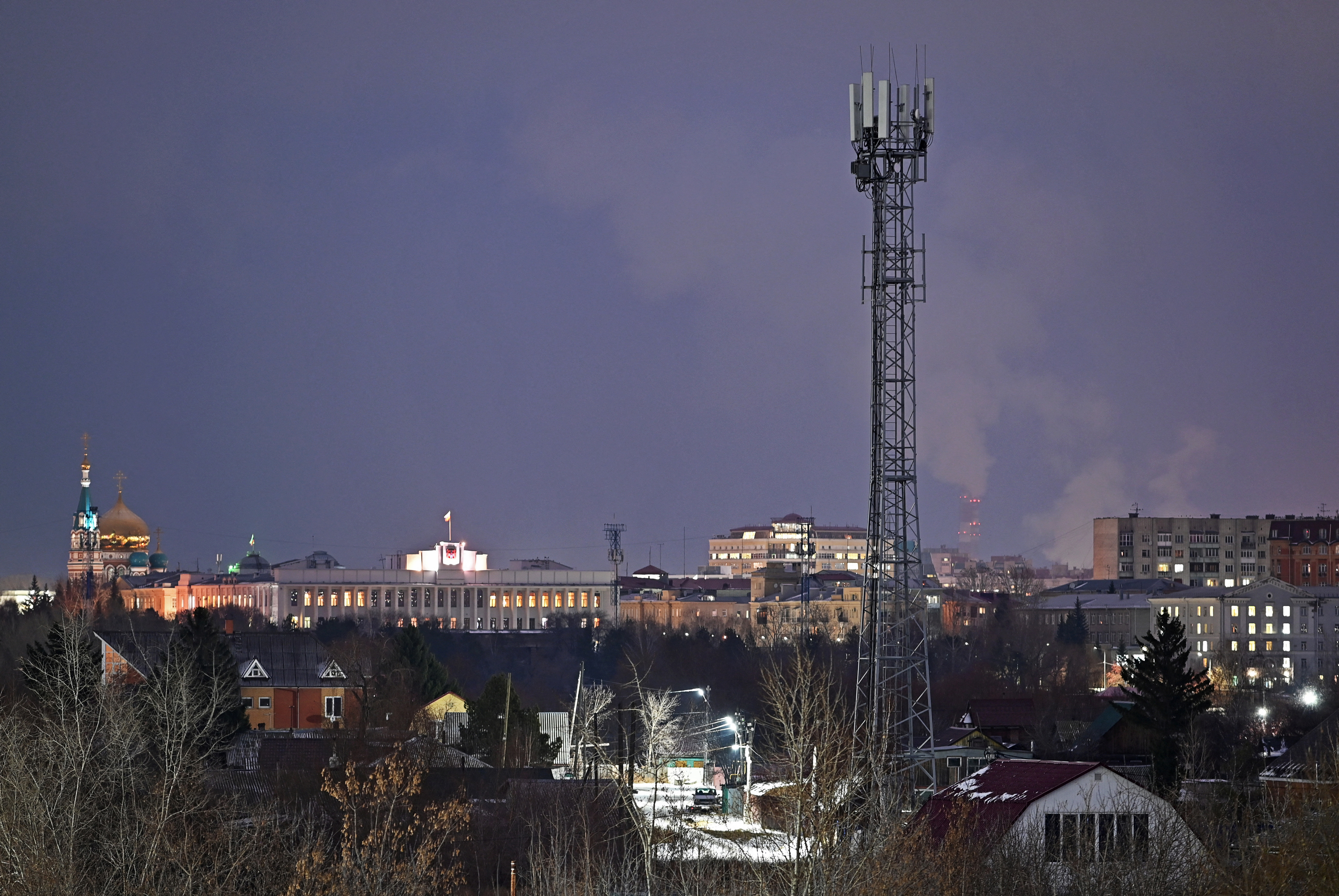 A view shows a communication tower in Omsk