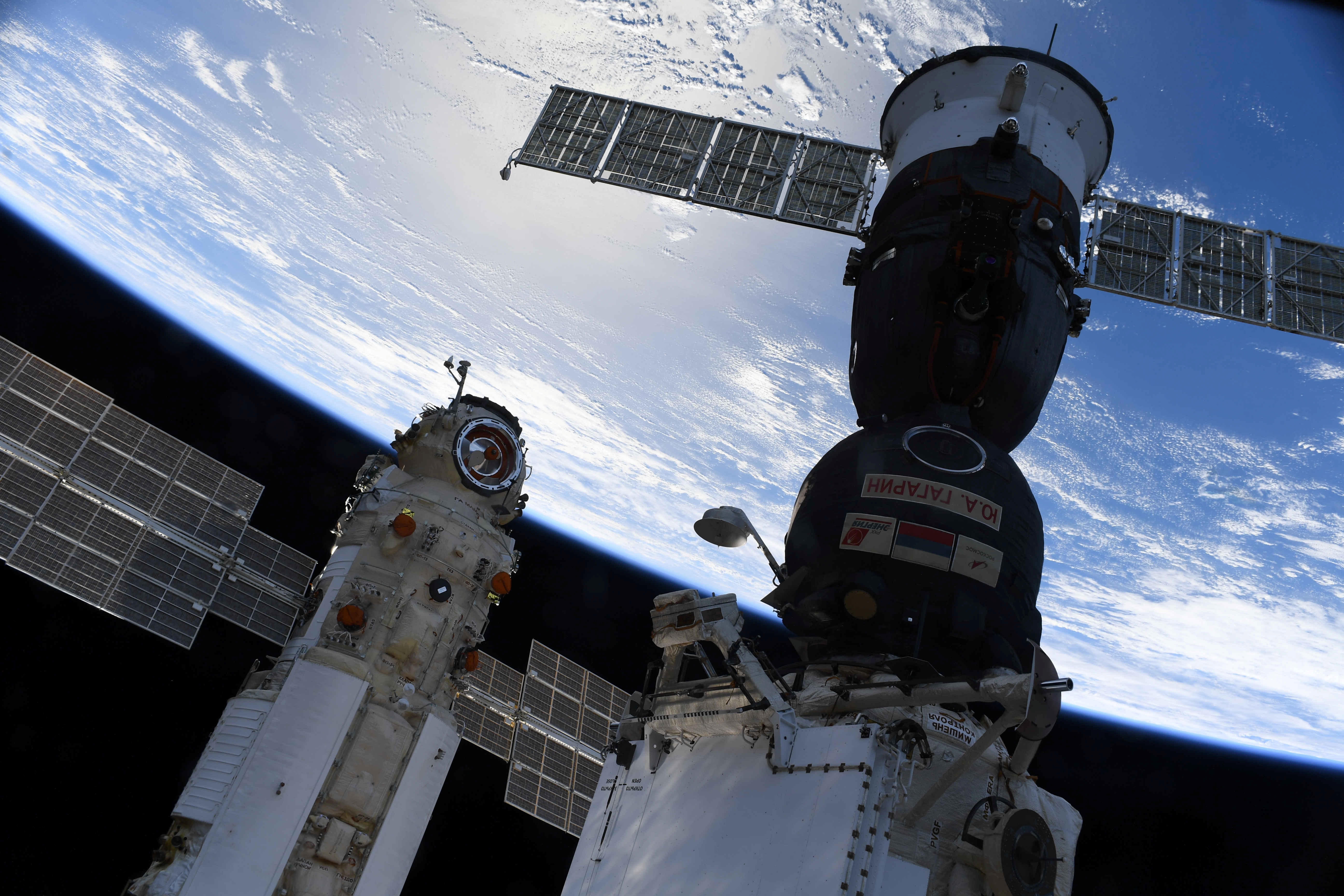 The Nauka (Science) Multipurpose Laboratory Module is seen docked to the International Space Station (ISS)