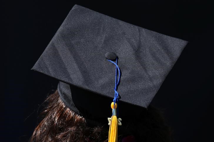 The top of the cap of a graduating student is pictured during their graduation ceremony at UC San Diego in San Diego