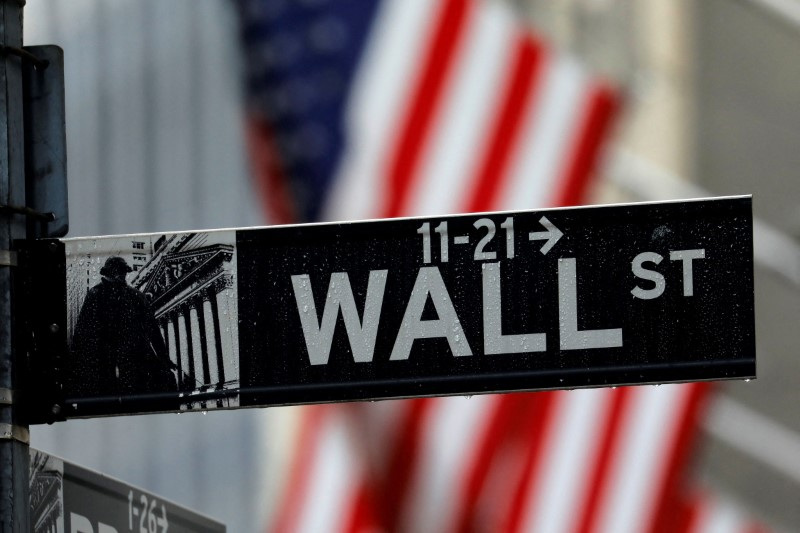 A sign for Wall Street outside the New York Stock Exchange in New York, U.S.