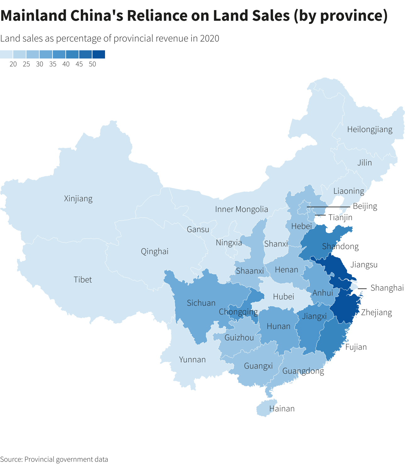 Mainland China's Reliance on Land Sales (by province) Mainland China's Reliance on Land Sales (by province)