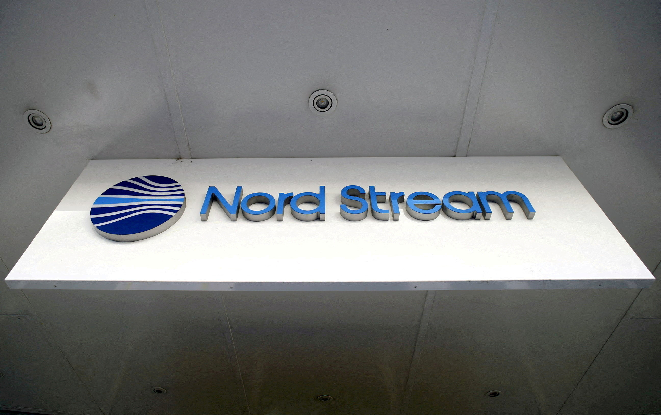 FILE PHOTO: The logo of Nord Stream is seen at the headquarters of Nord Stream AG in Zug