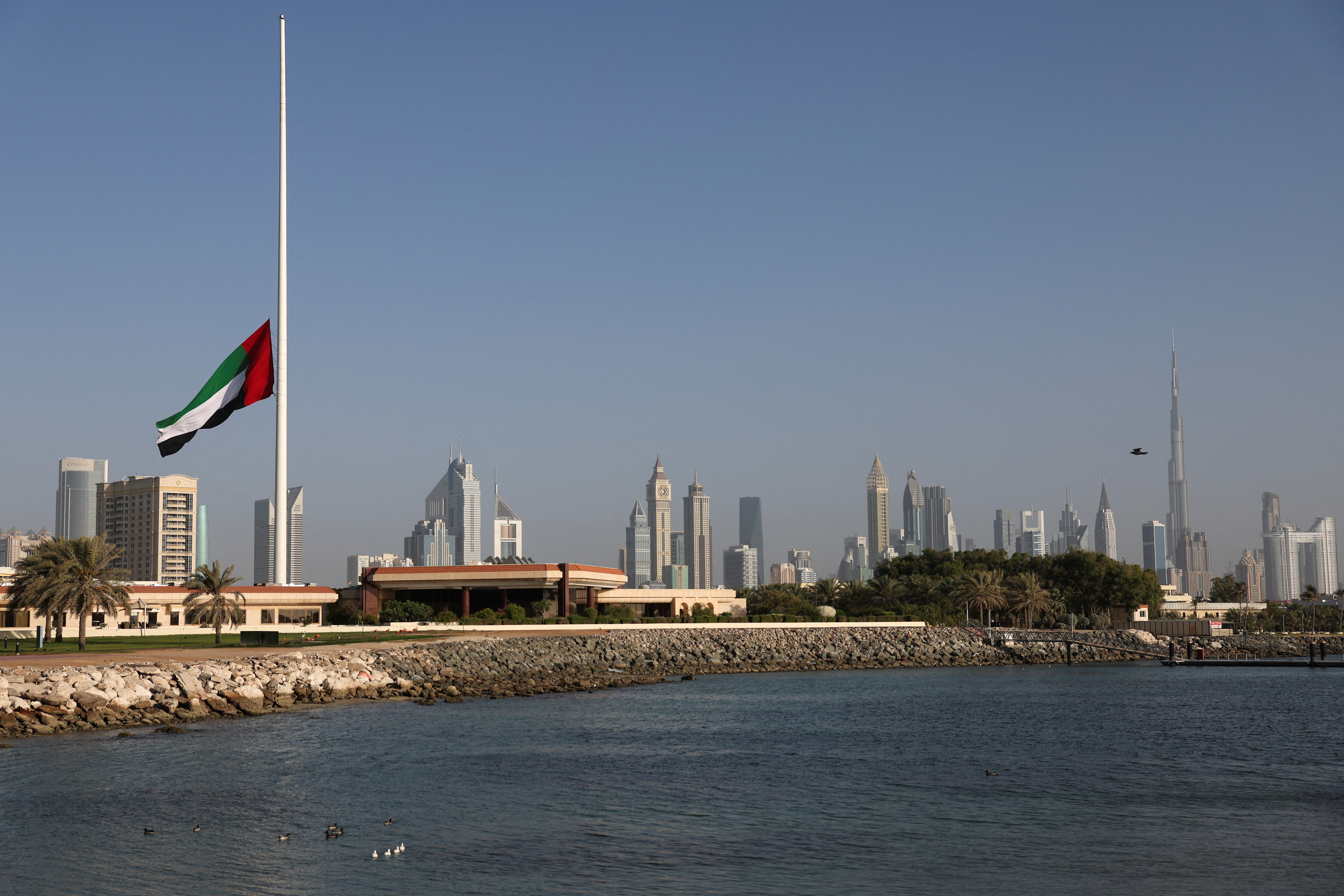 United Arab Emirates flag flies at half-mast after the country's president death