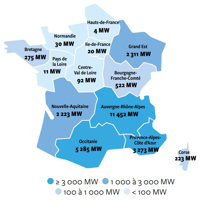 France's hydroelectric capacity by region