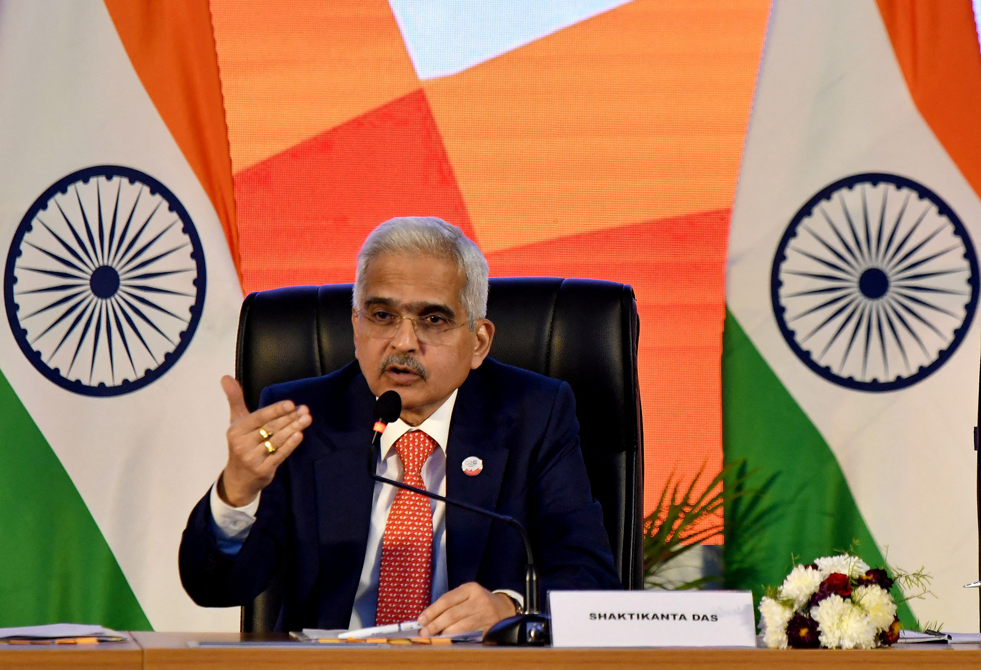 India's Reserve Bank of India Governor Shaktikanta Das speaks during a news conference on outskirts of Bengaluru