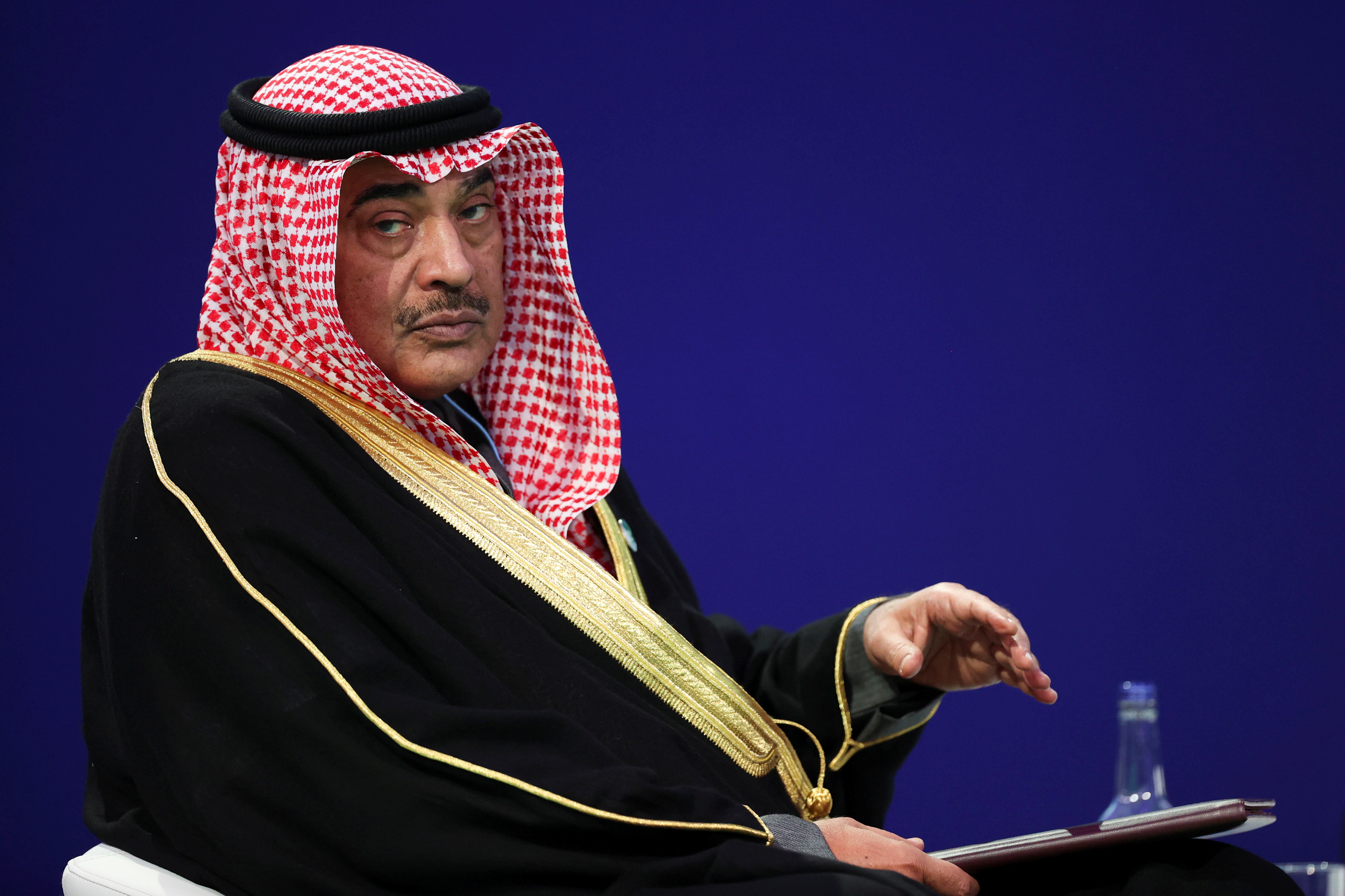 Kuwait's Prime Minister Sheikh Sabah al-Khalid al-Sabah waits before speaking during the UN Climate Change Conference (COP26) in Glasgow