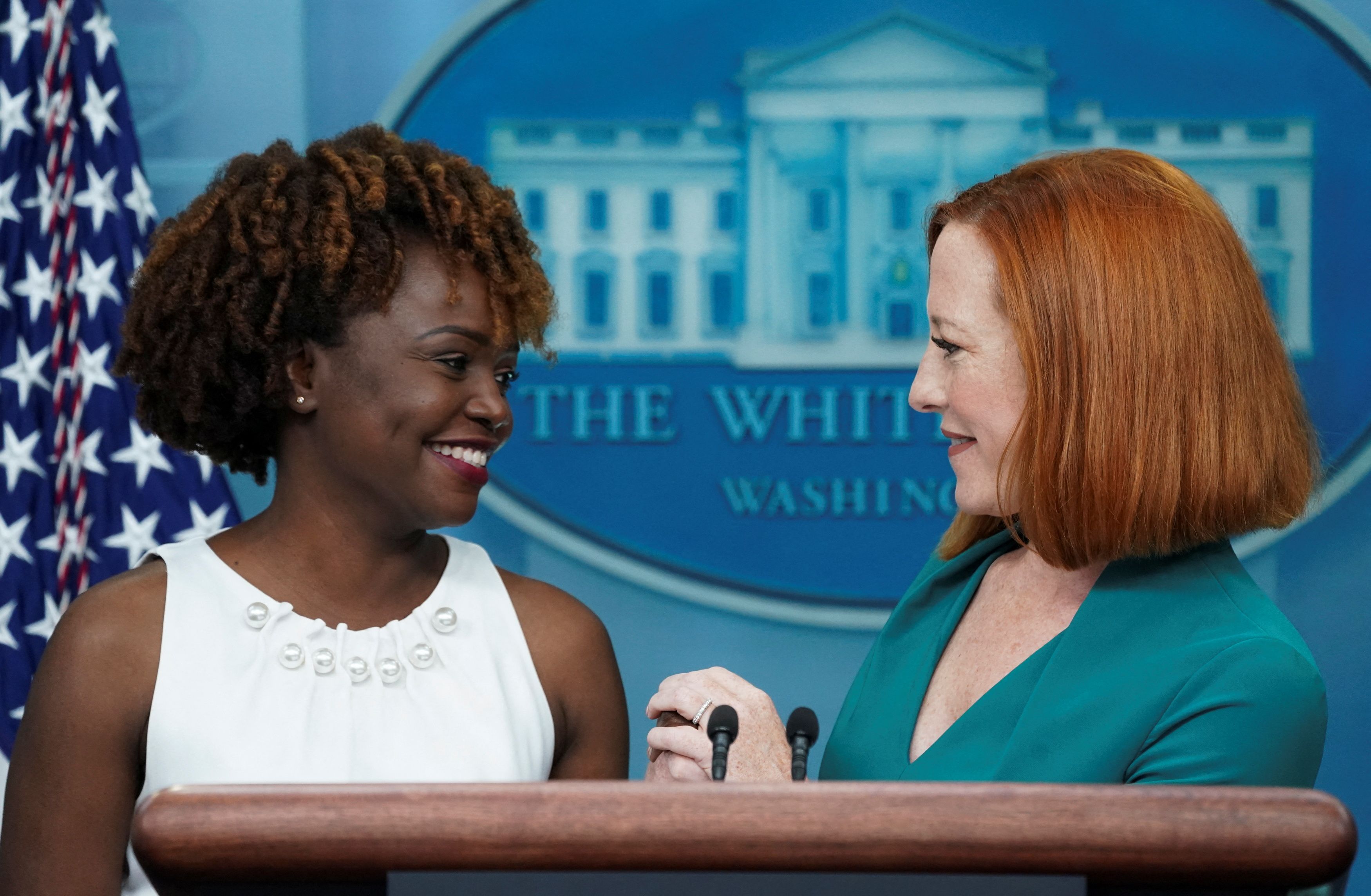 Karine Jean-Pierre is introduced as the next White House press secretary at the White House in Washington