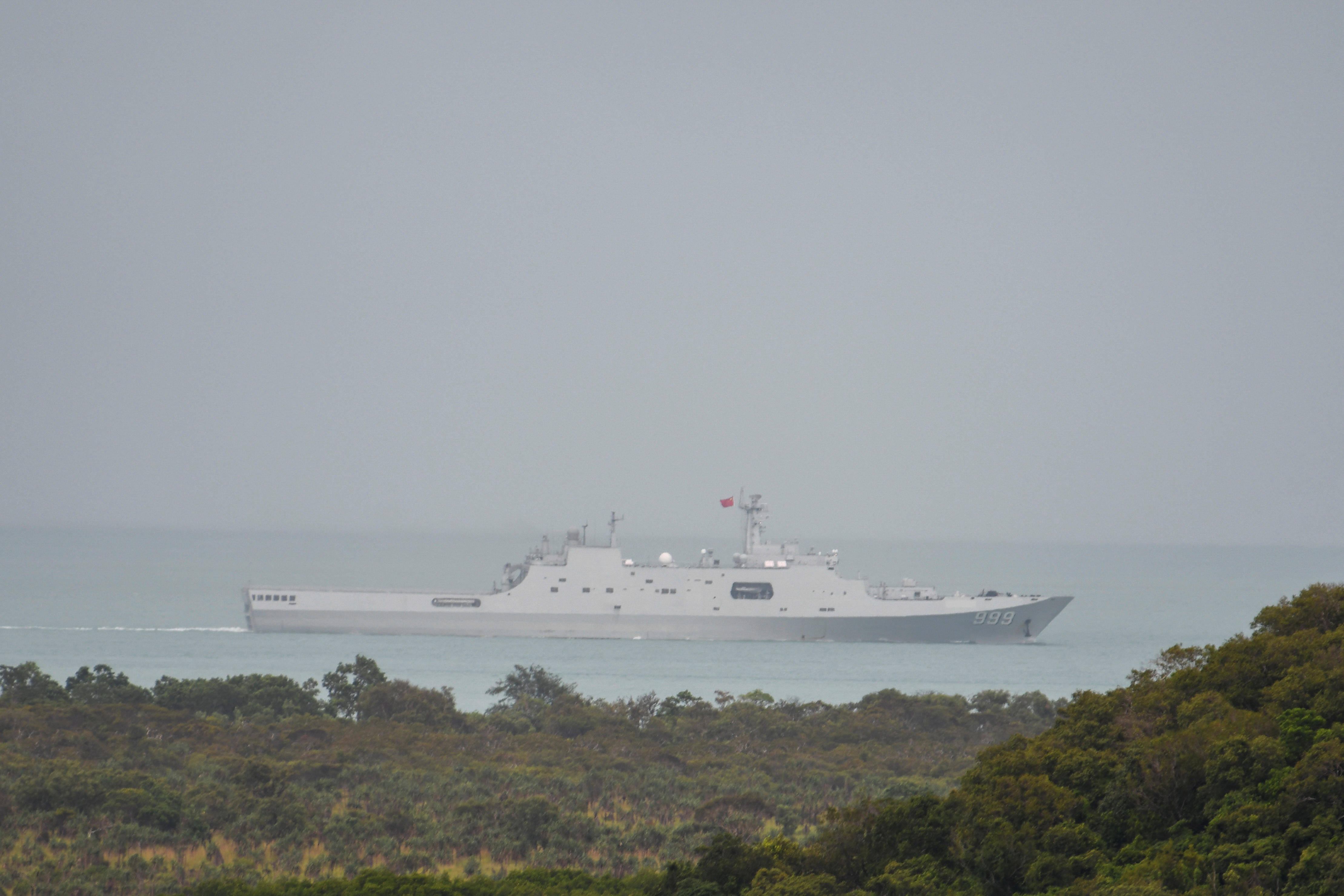 A PLA-N Yuzhao-class amphibious transport dock vessel transits the Torres Strait