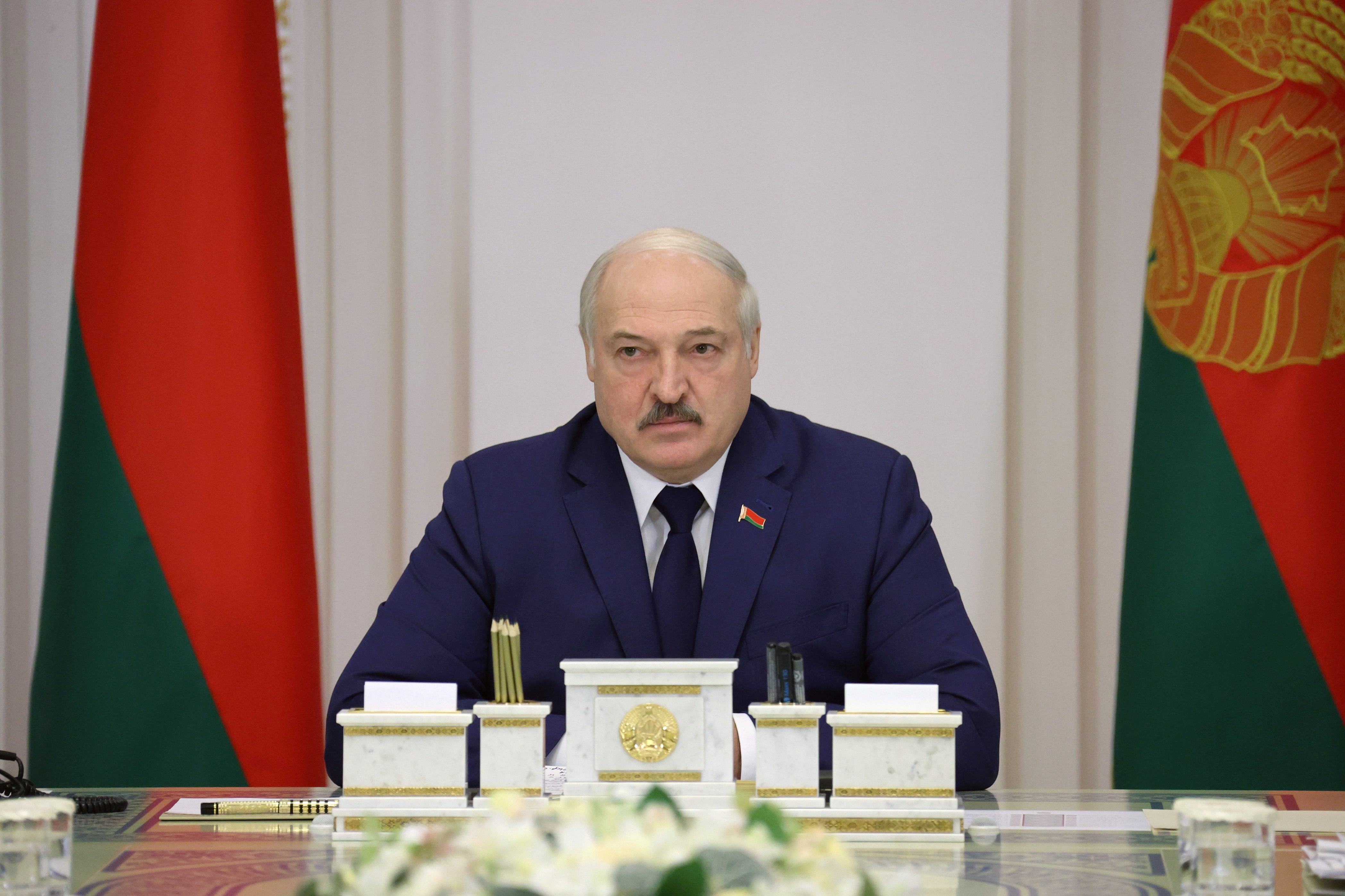 Belarusian President Alexander Lukashenko chairs a meeting with the leadership of the Council of Ministers in Minsk, Belarus November 11, 2021. Nikolai Petrov/BelTA/Handout via REUTERS