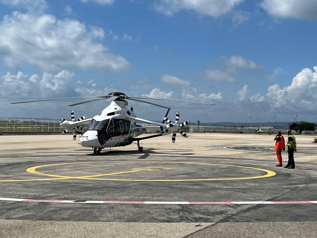 Airbus Helicopters' Racer high-speed demonstrator model taxis during an inaugural demonstration at Marignane