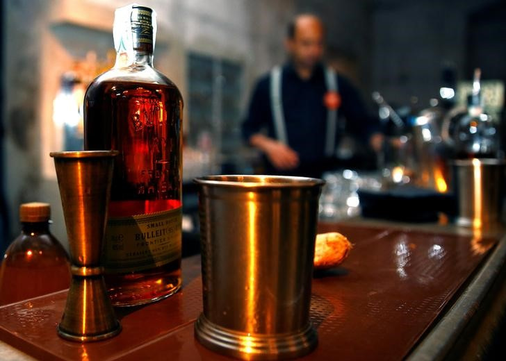 A bottle of Bulleit bourbon whiskey is seen at the Spirit de Milan cafe in Milan
