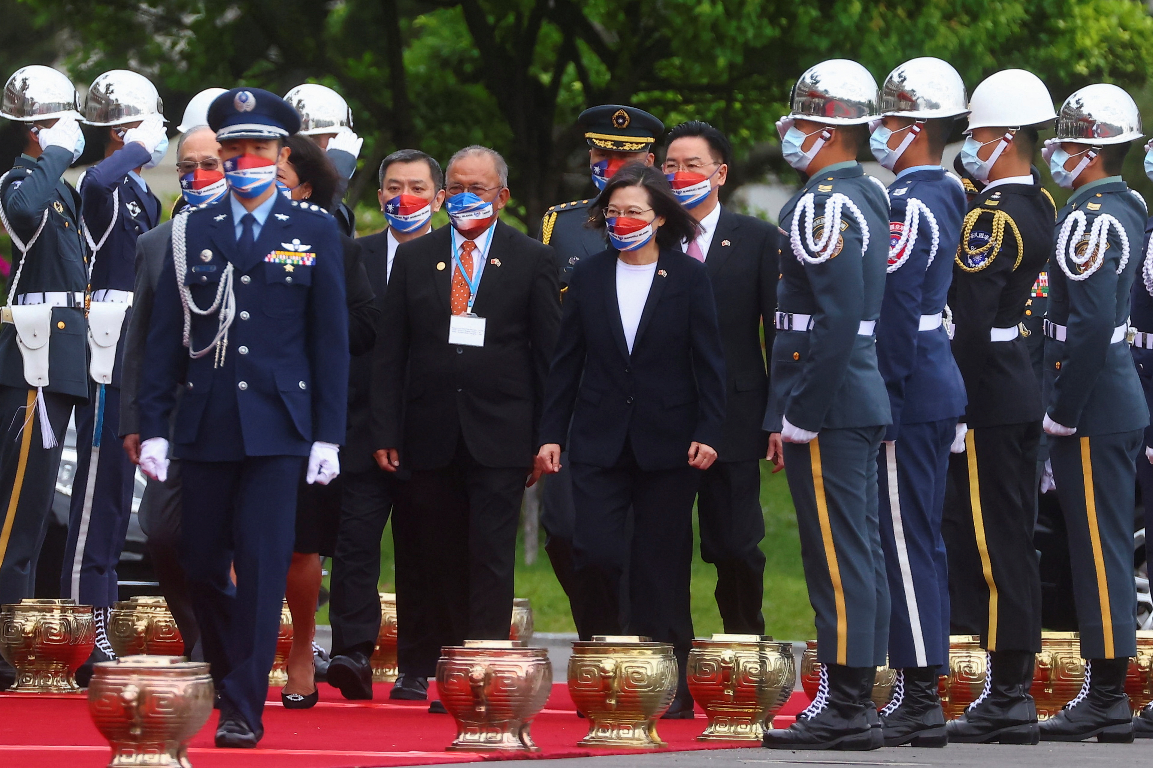Taiwan's President Tsai Ing-wen welcomes Marshall Islands' President David Kabua in Taipei