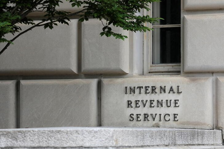 Signage is seen at the headquarters of the Internal Revenue Service (IRS) in Washington, D.C.