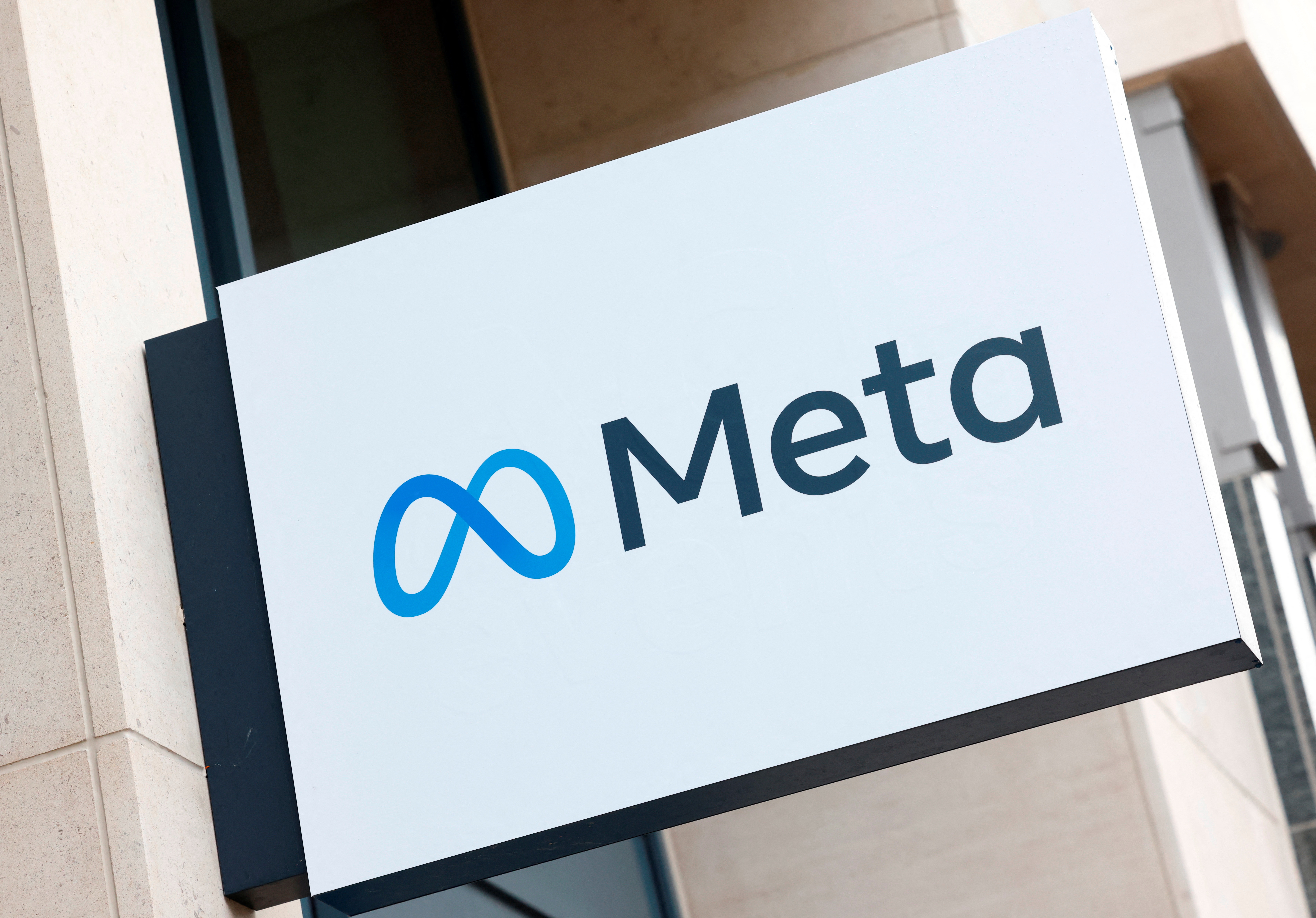 The logo of the Meta Platforms business group is seen in Brussels
