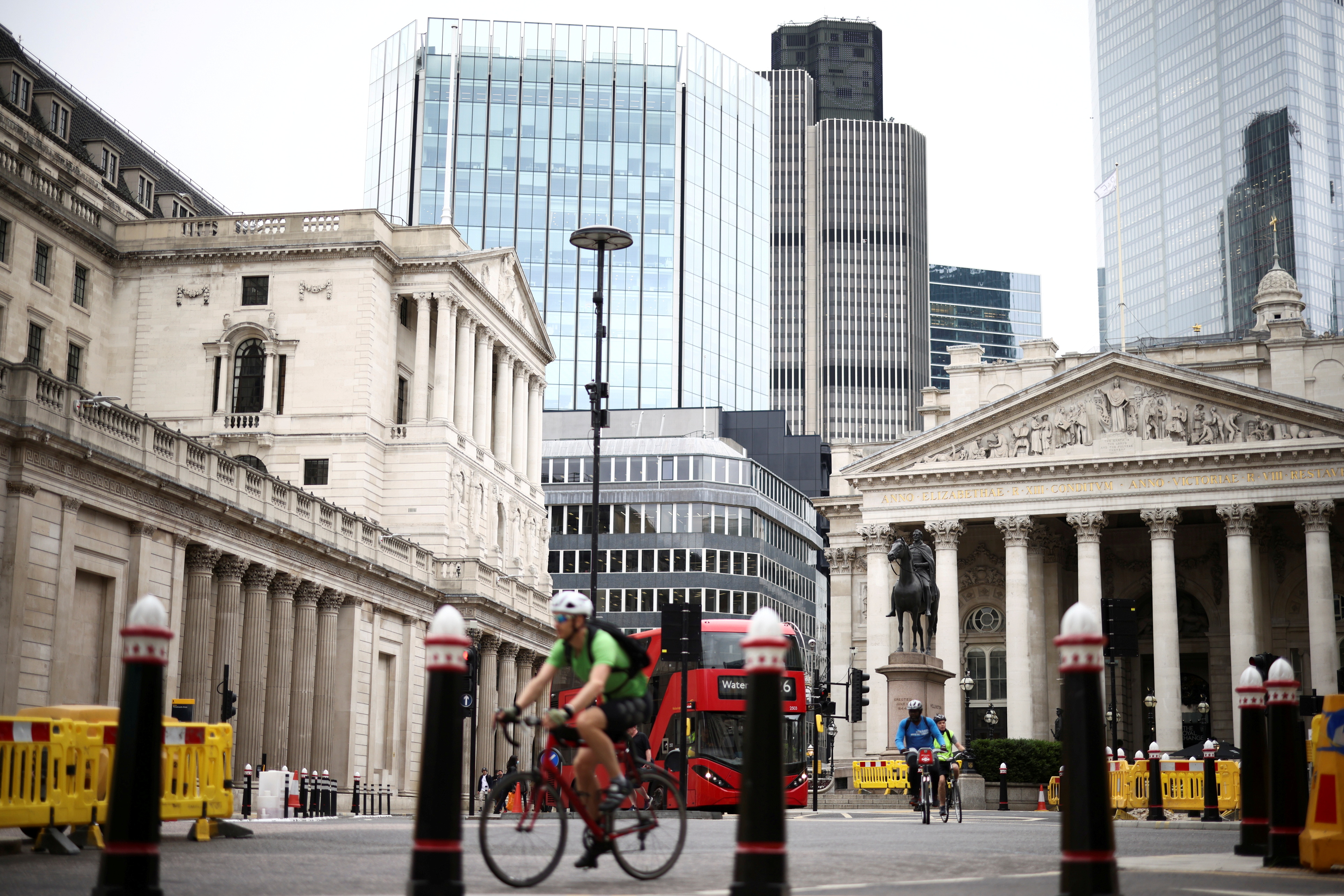 The Bank of England can be seen as people cycle through the City of London financial district