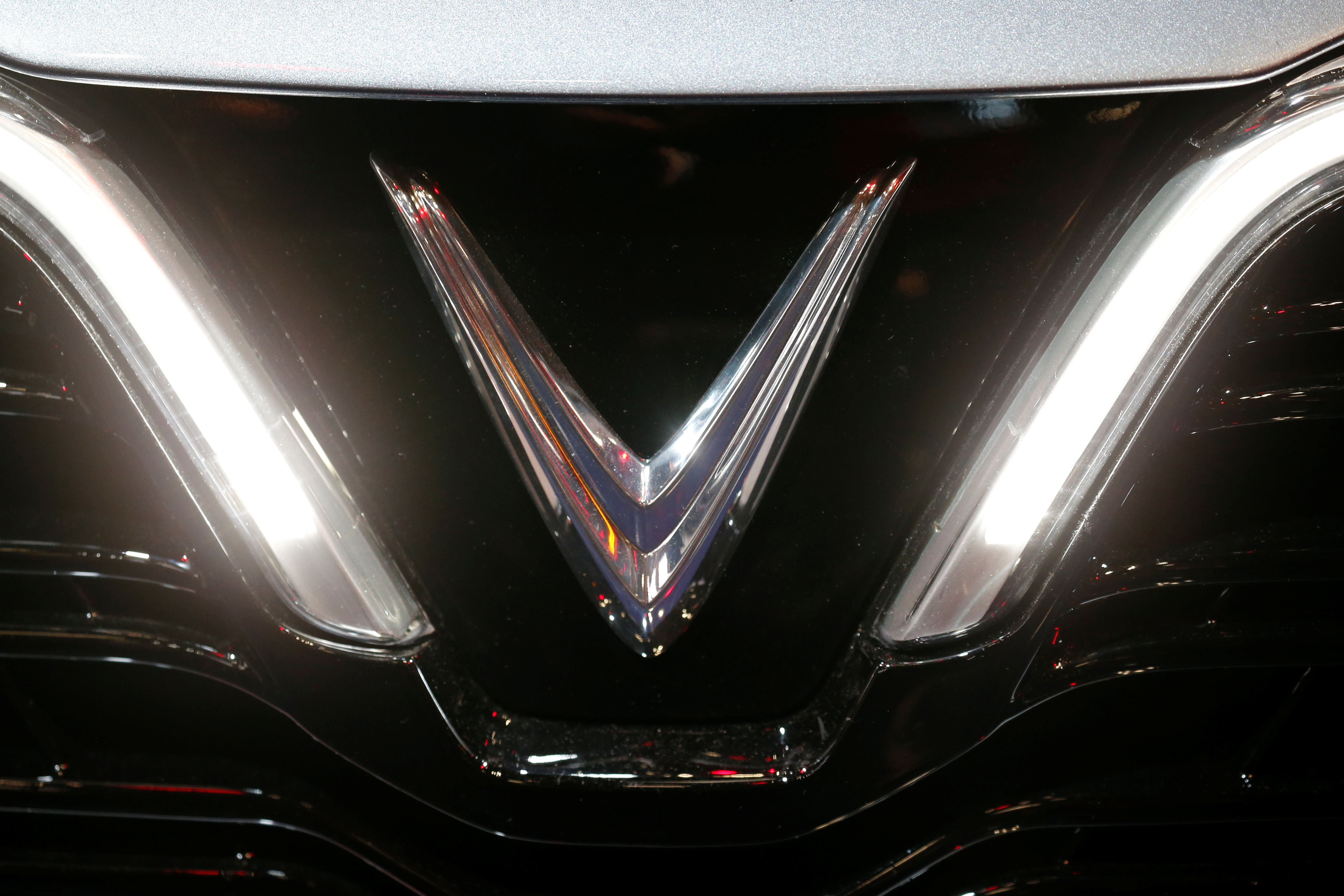 The VinFast logo is seen on a car during the first press day of the Paris auto show, in Paris, France, October 2, 2018. REUTERS/Regis Duvignau